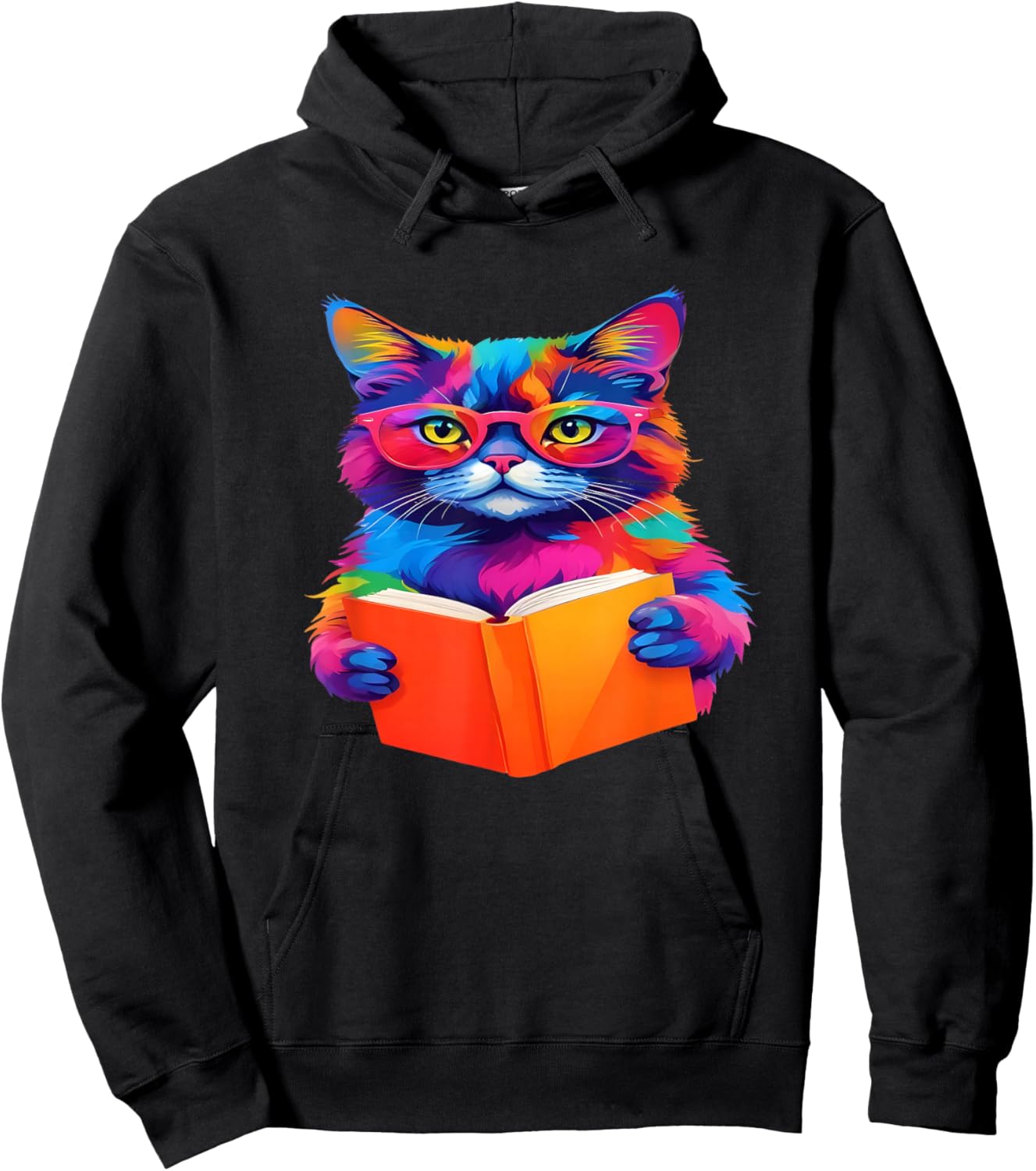 Cat Book Shirt - Colorful Cat Reading Book Hoodie - Hoodie | Black