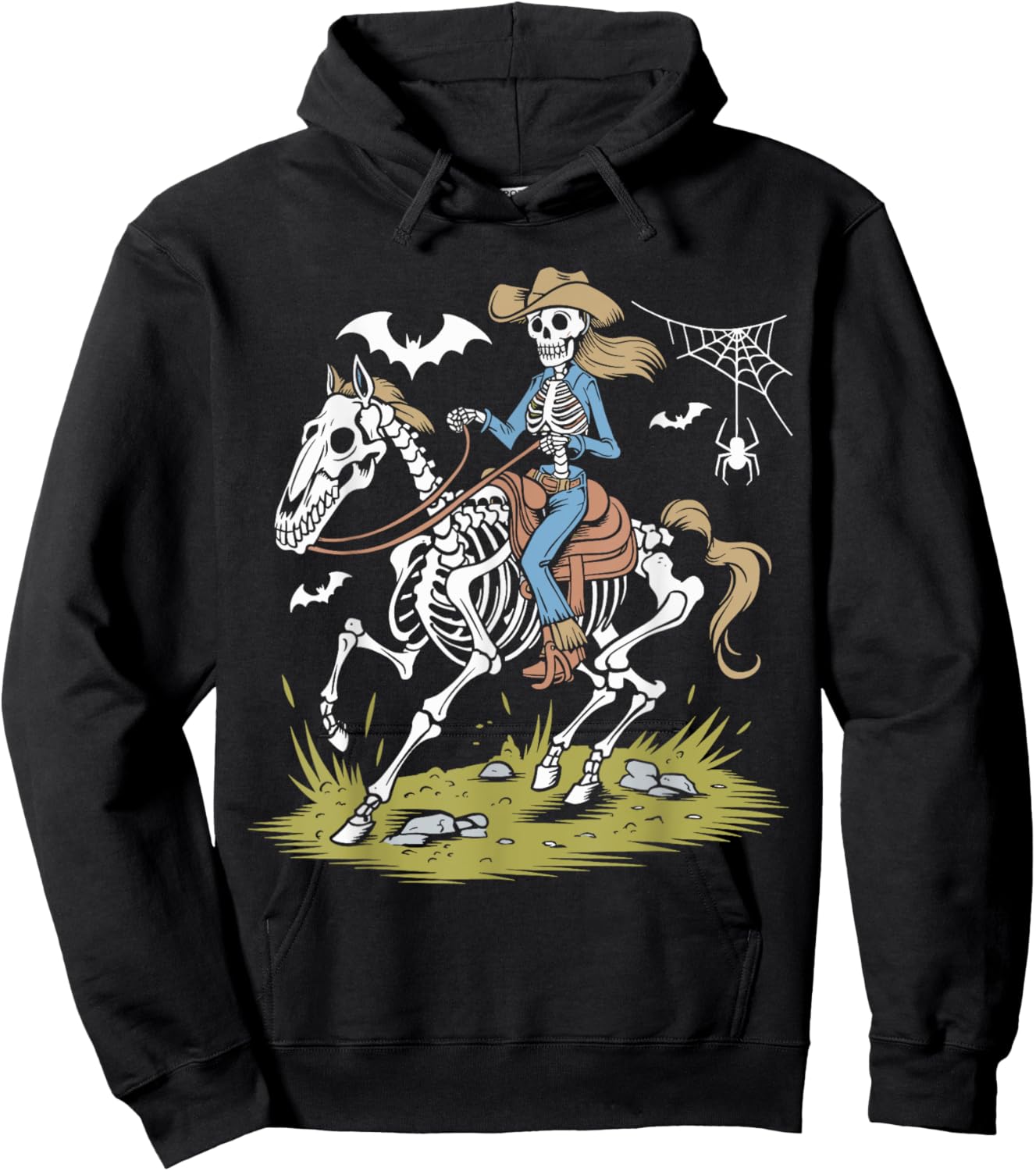 Funny Cowgirl Skeleton Riding Horse Spooky Halloween Western Hoodie - Hoodie | Black