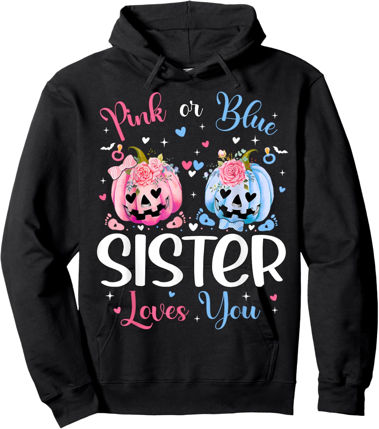 Pink or Blue Sister Loves You Pumpkin Gender Reveal Party Hoodie - Hoodie | Black