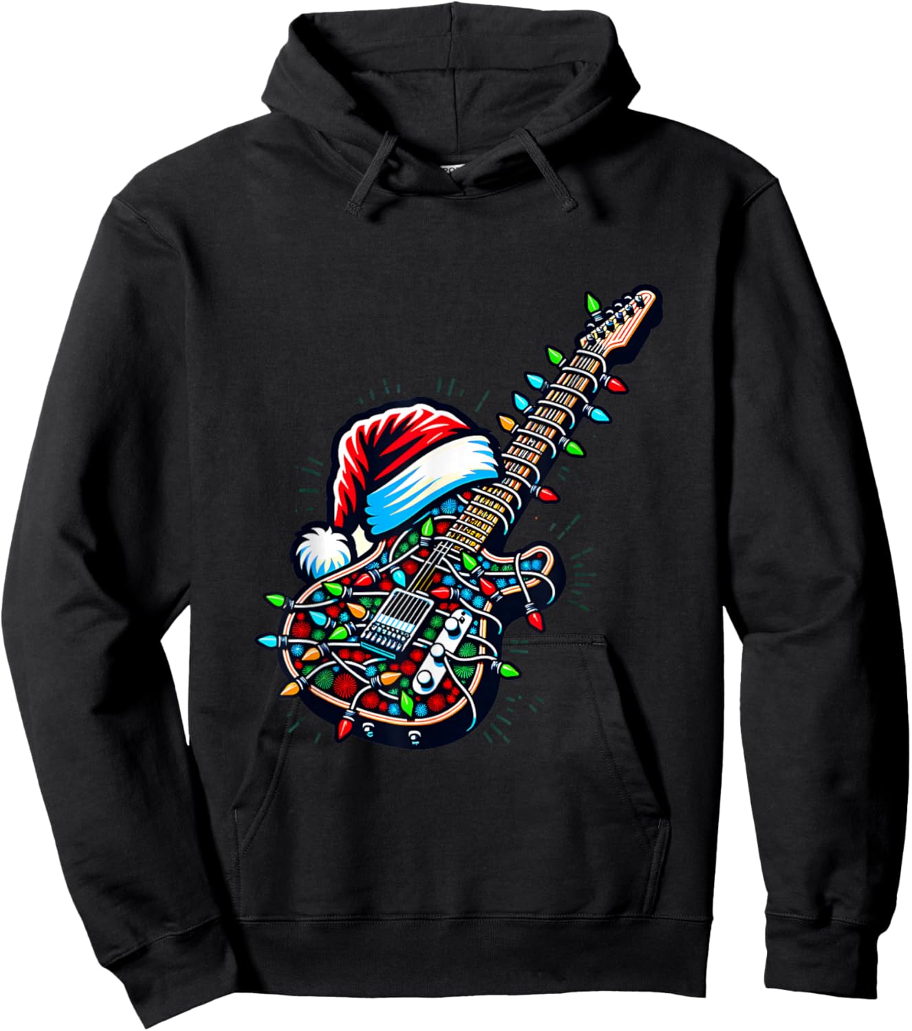 Rock & Roll Santa Xmas Guitarist Guitar Christmas Music Hoodie - Hoodie | Black