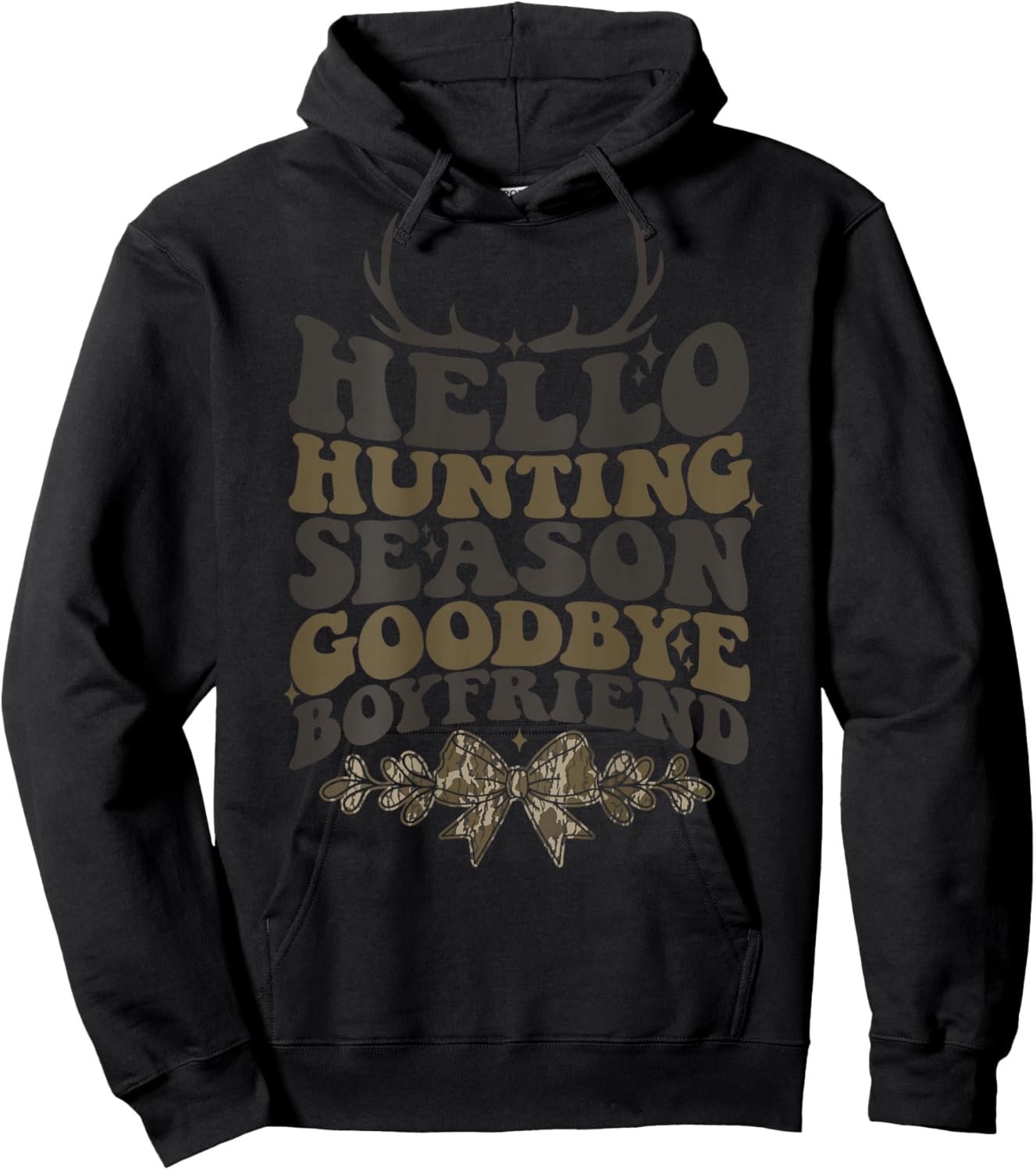 Hello Hunting Season Goodbye Boyfriend Coquette Camo Bow Hoodie - Hoodie | Black