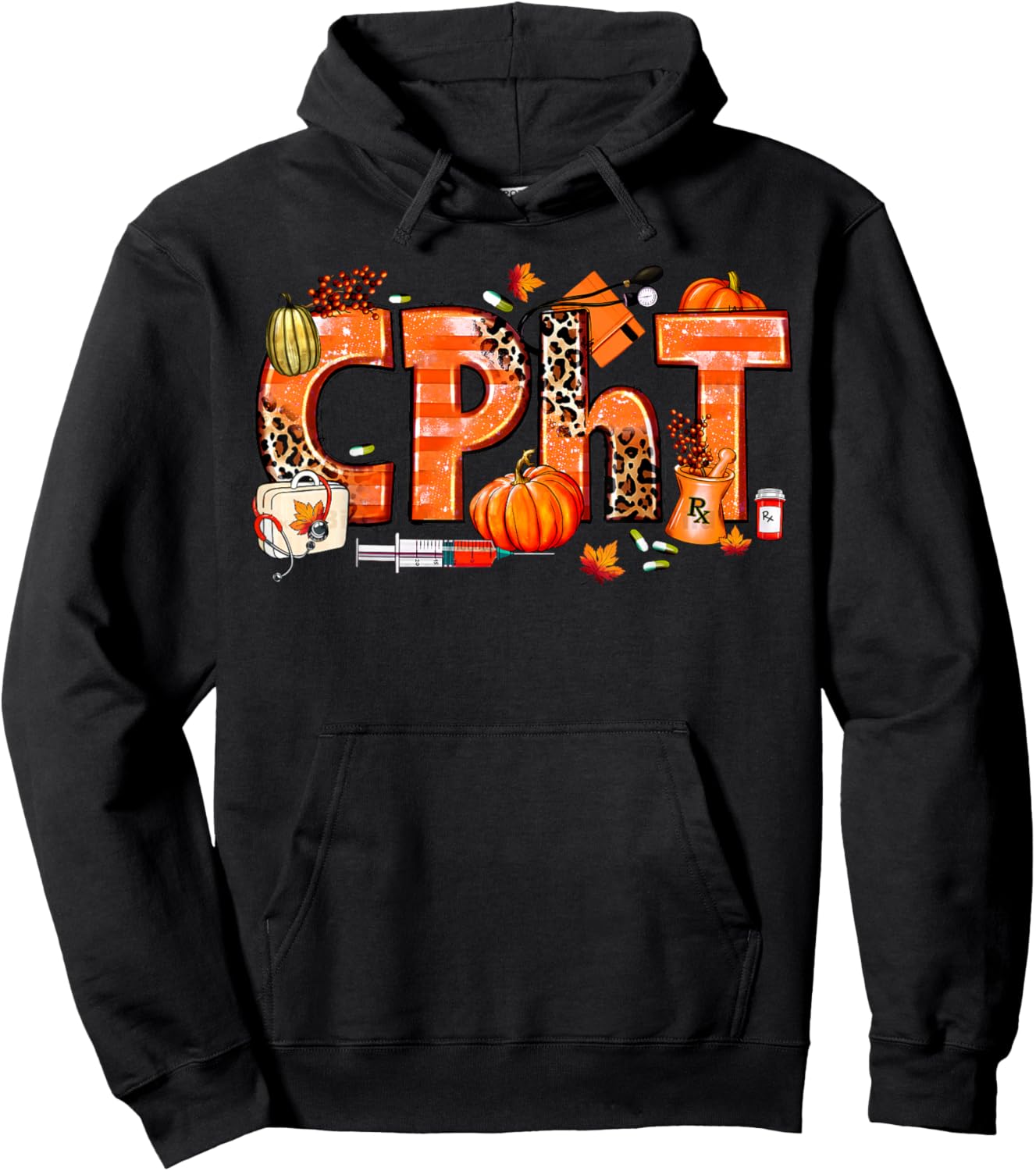 CPHT Pharmacy Technician Fall Autumn Pumpkin Thanksgiving Hoodie - Hoodie | Black