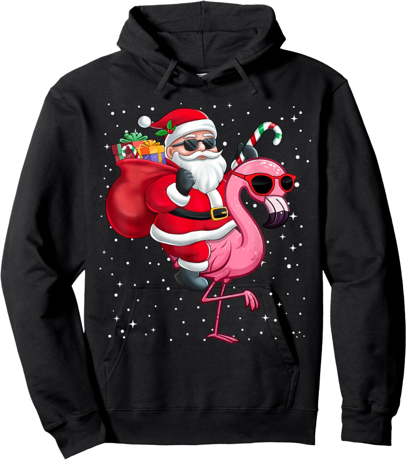 Santa Claus Riding A Flamingo Christmas Boy Girl Kids Hoodie - Hoodie | Black