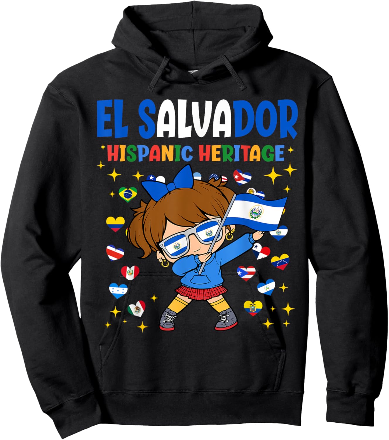 Hispanic Heritage Month El Salvador Flag Salvadoran Girl Kid Hoodie - Hoodie | Black