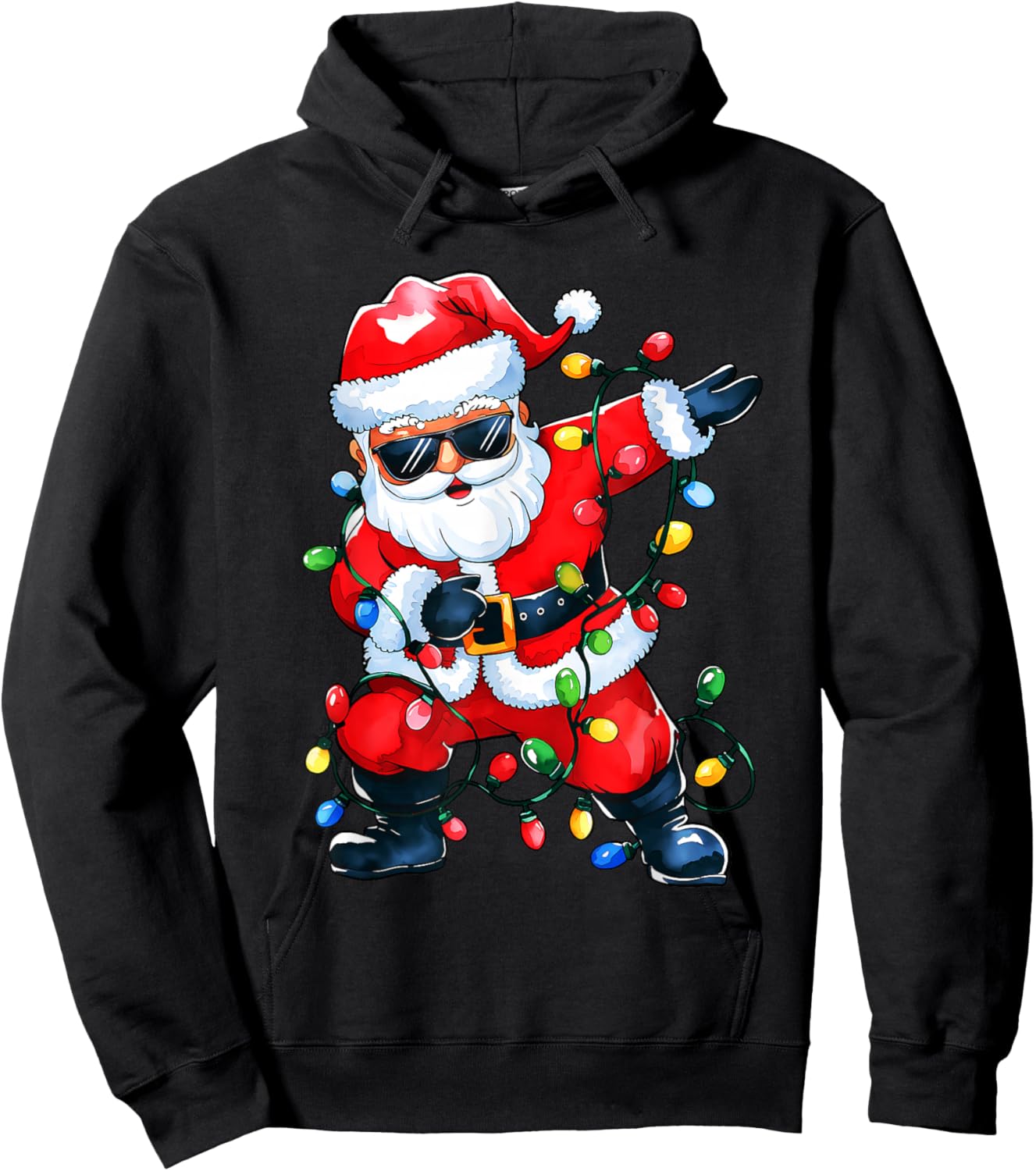 Dabbing Santa Xmas Light Girls Boys Kids Funny Christmas Hoodie - Hoodie | Black