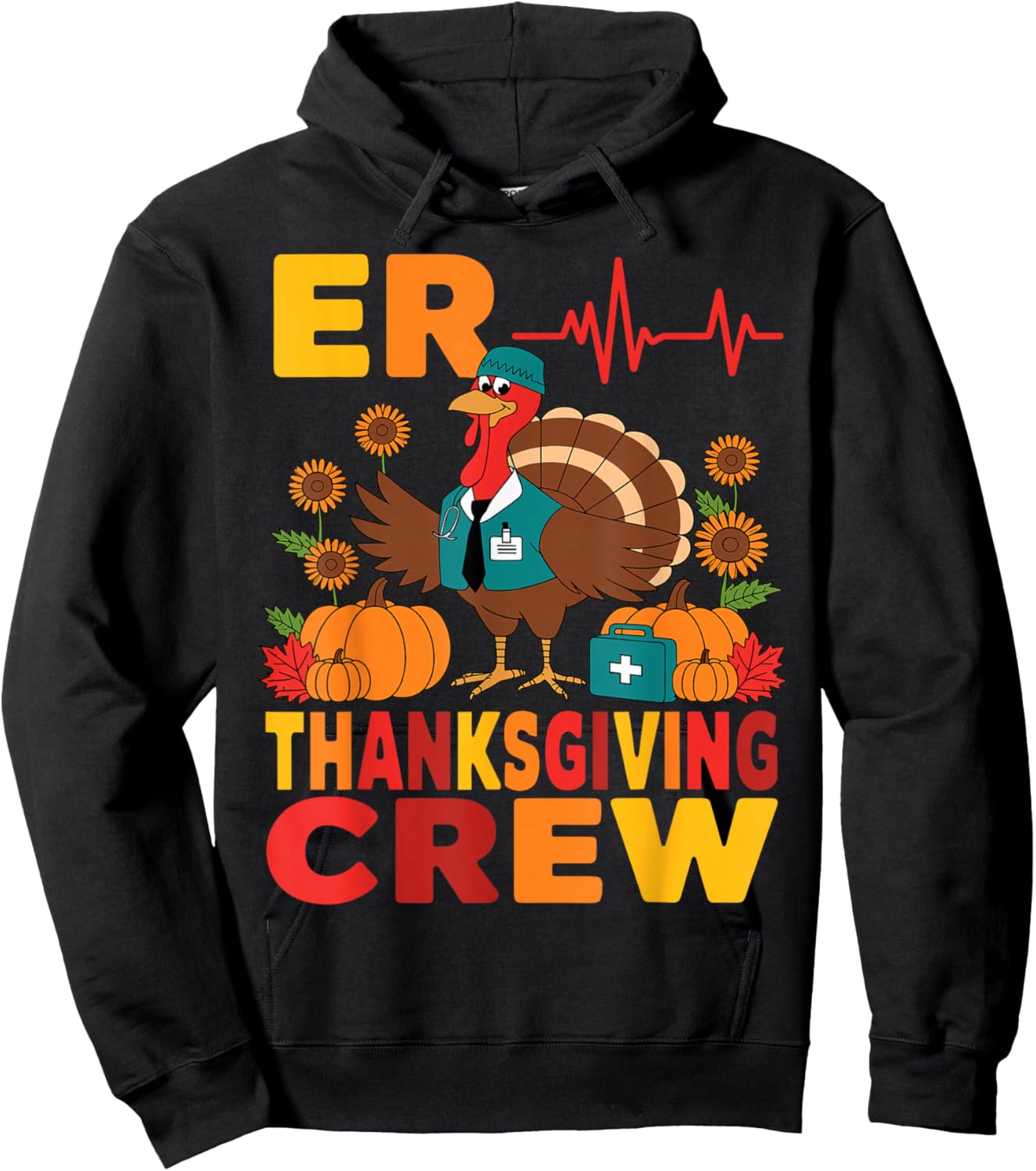 ER Thanksgiving Nurse Crew Thanksgiving Emergency Nurses Hoodie - Hoodie | Black