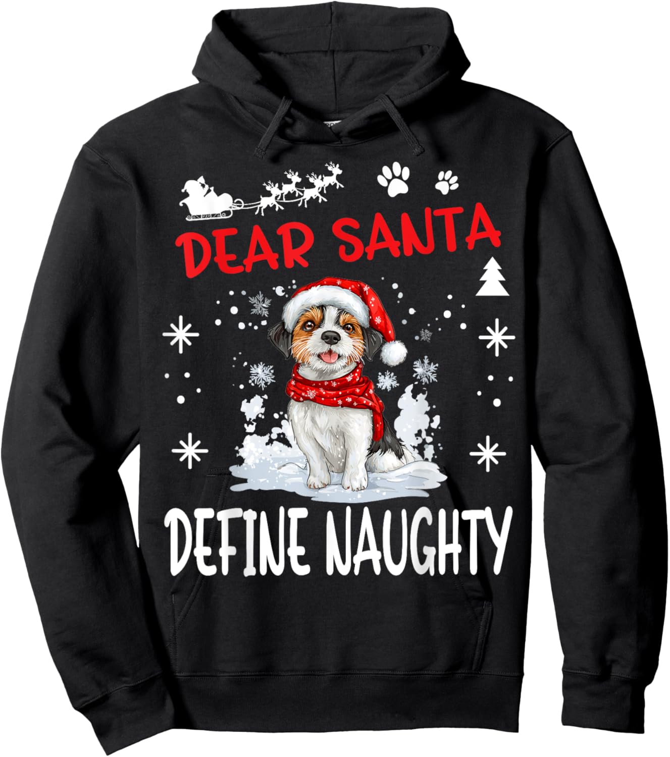 Cute Russell Terrier Dog Christmas Dear Santa Define Naughty Hoodie - Hoodie | Black