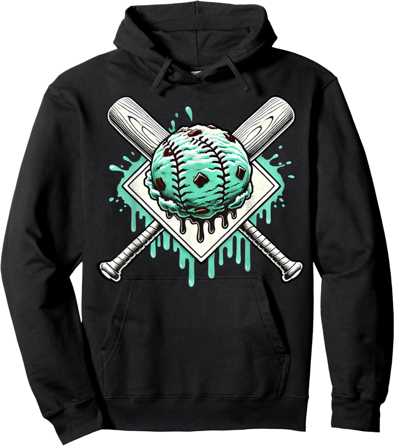 Baseball Home Plate Drip Boys Mint Chocolate Chip Spinkle Hoodie - Hoodie | Black
