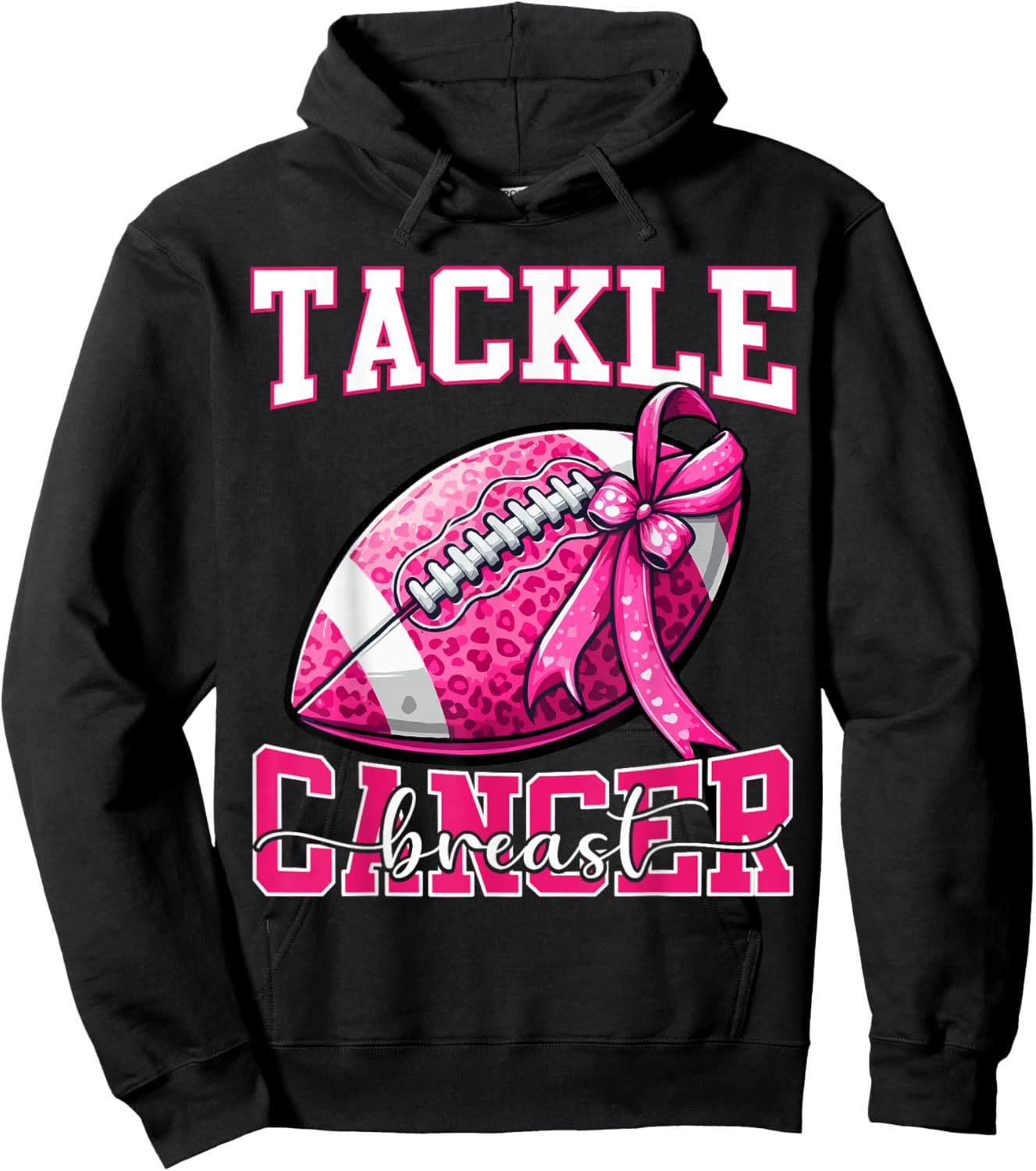 Tackle Breast Cancer Football Women Mom Bow Cancer Awareness Hoodie - Hoodie | Black