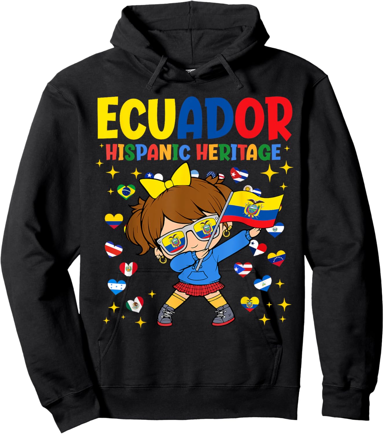 Hispanic Heritage Month Ecuador Flag Ecuadorian Girl Kids Hoodie - Hoodie | Black