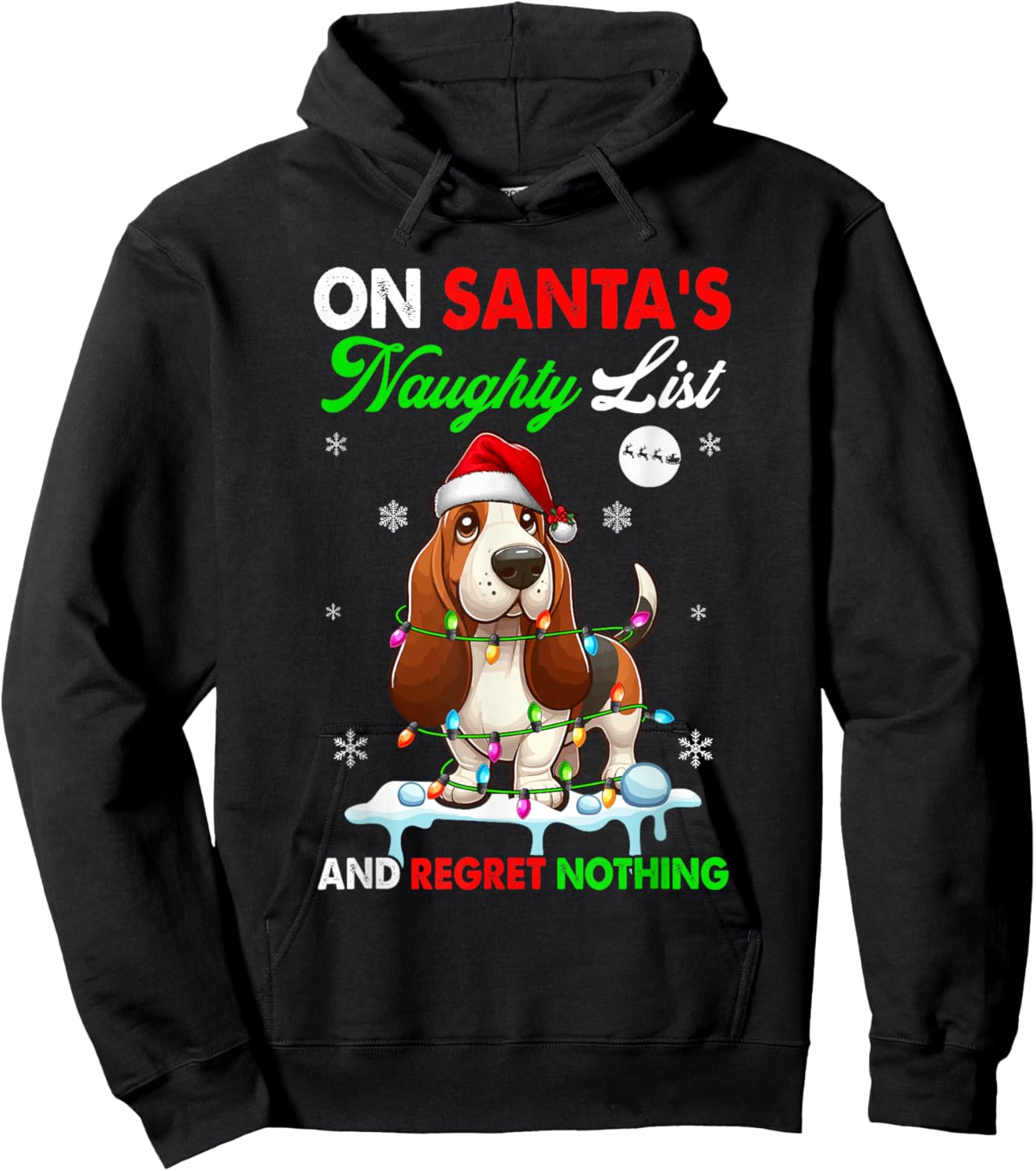 On Santa's Xmas Naughty List Regret Nothing Basset Hound Hoodie - Hoodie | Black