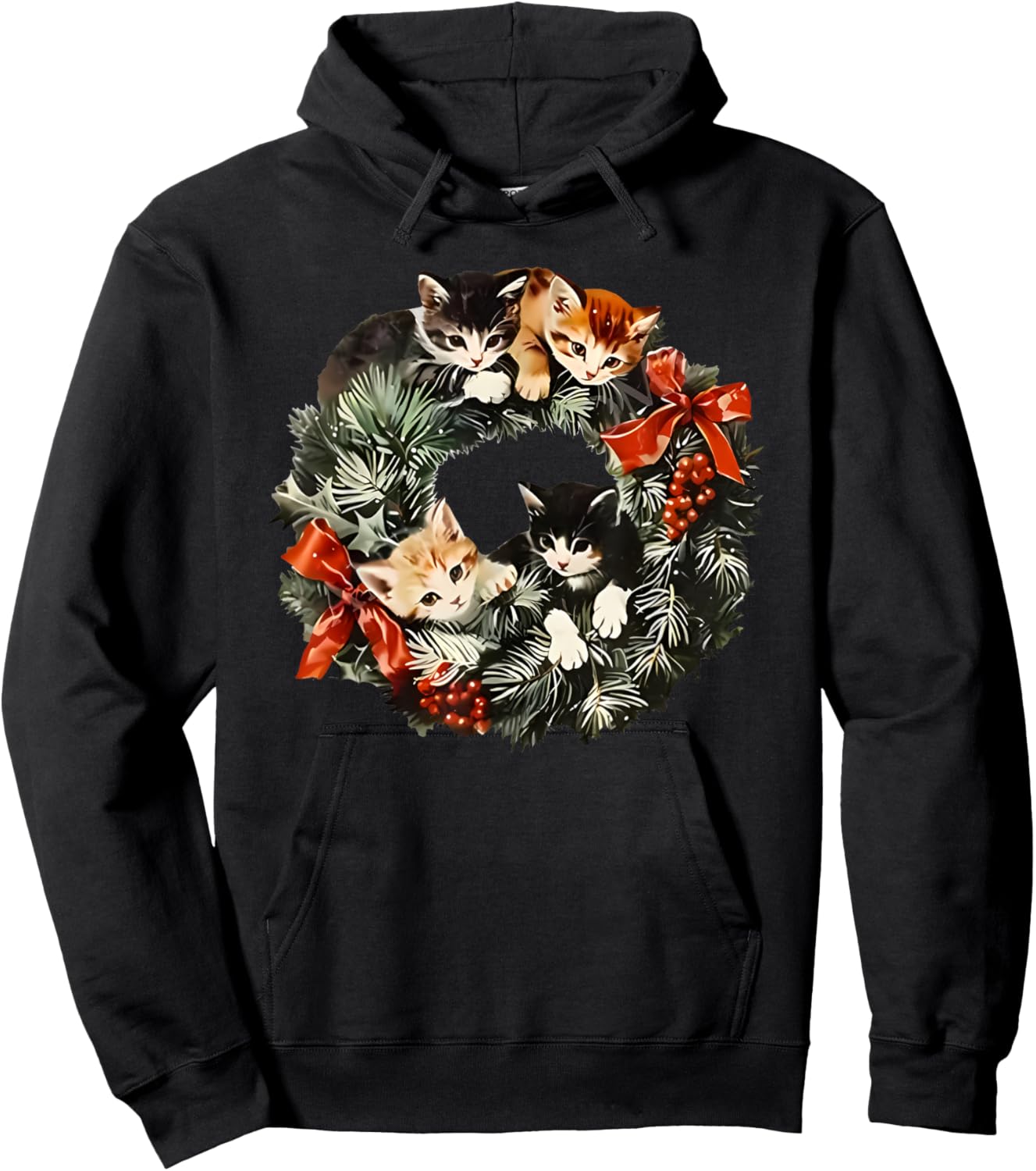 Vintage 90s Cat Christmas Hoodie - Hoodie | Black