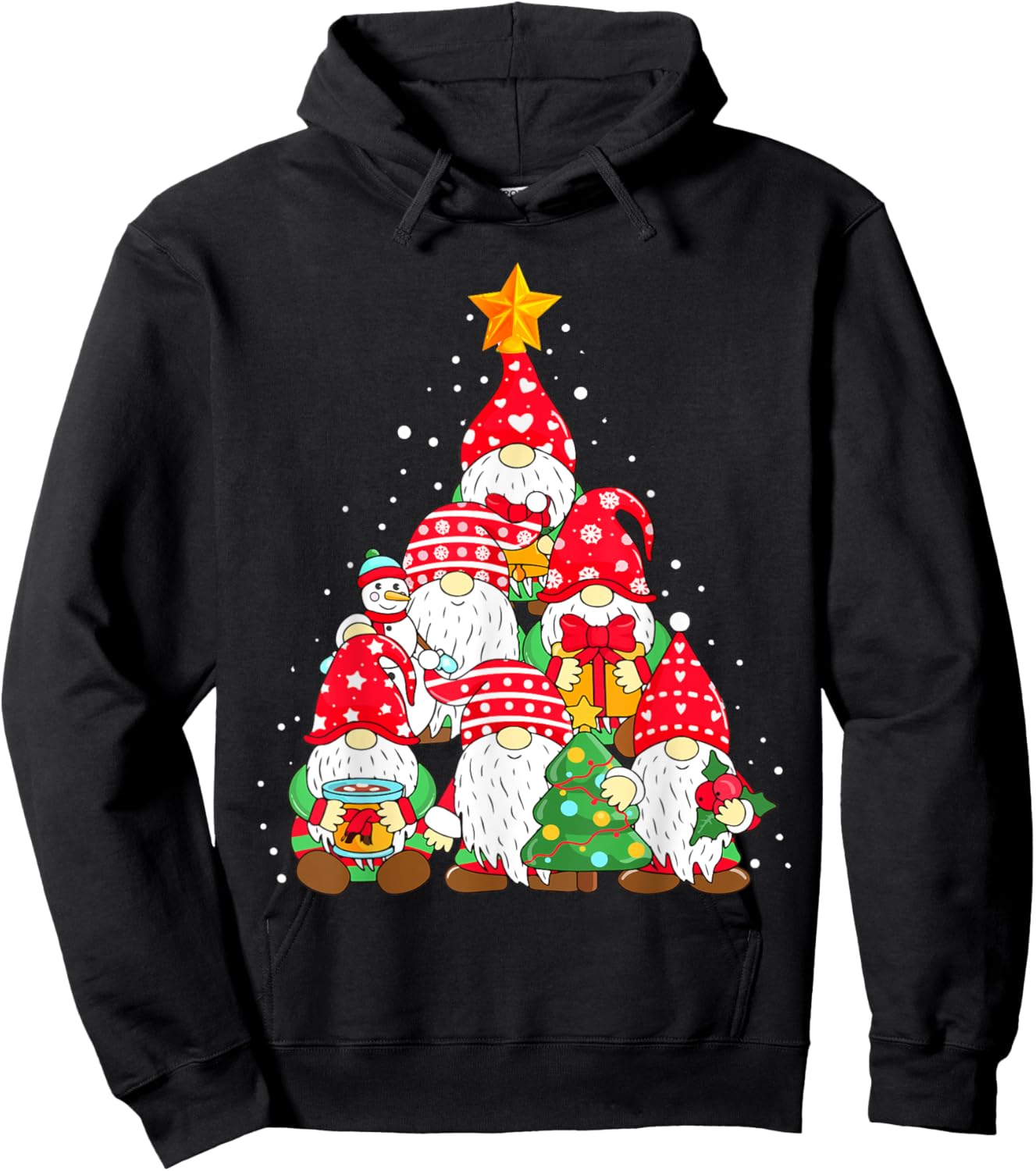 Christmas Gnome Shirt for Family Pajamas Gnome Xmas Tree Hoodie - Hoodie | Black