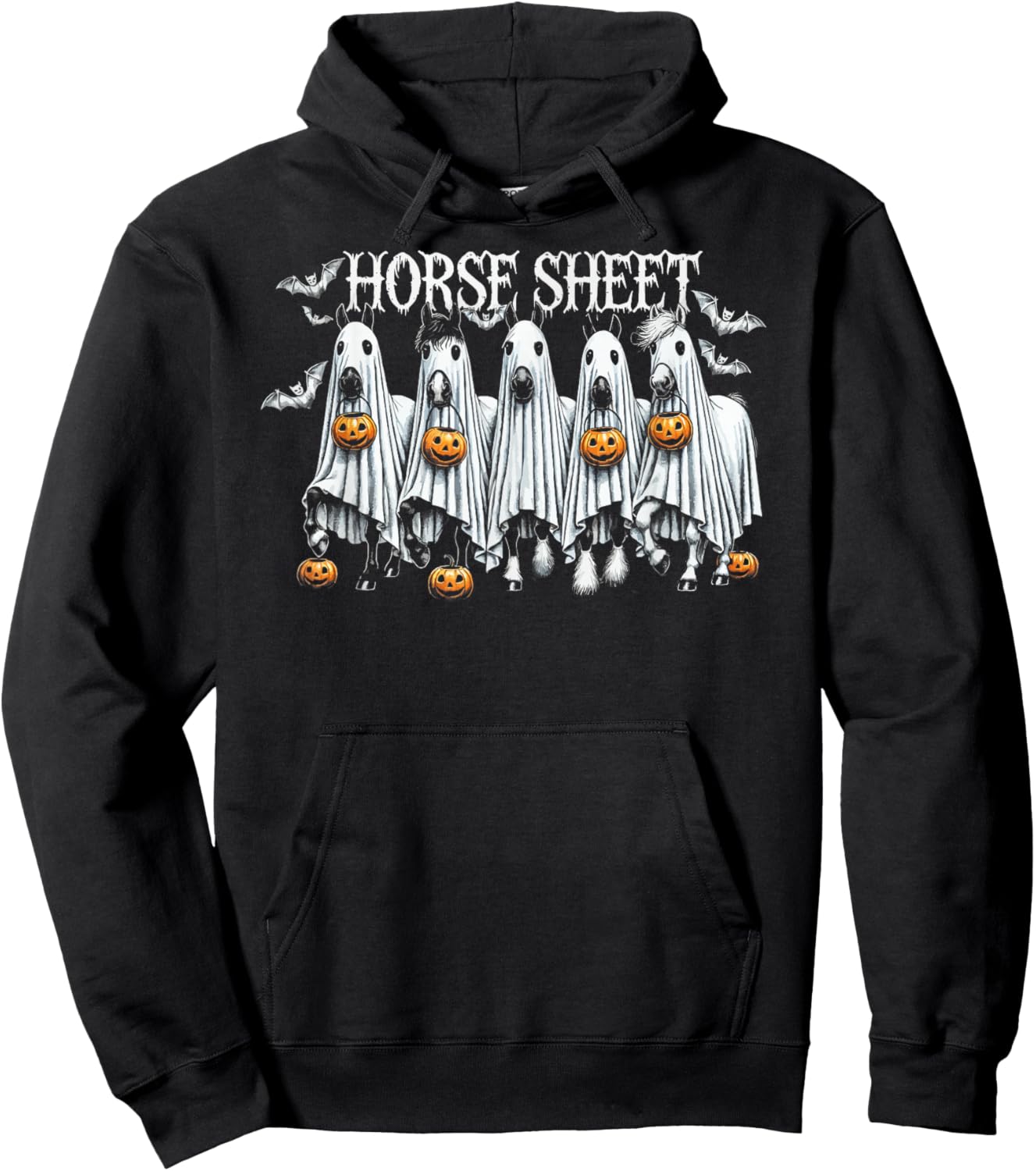 Horse Sheet Funny Ghost Horses Pumpkin Halloween Costume Hoodie - Hoodie | Black