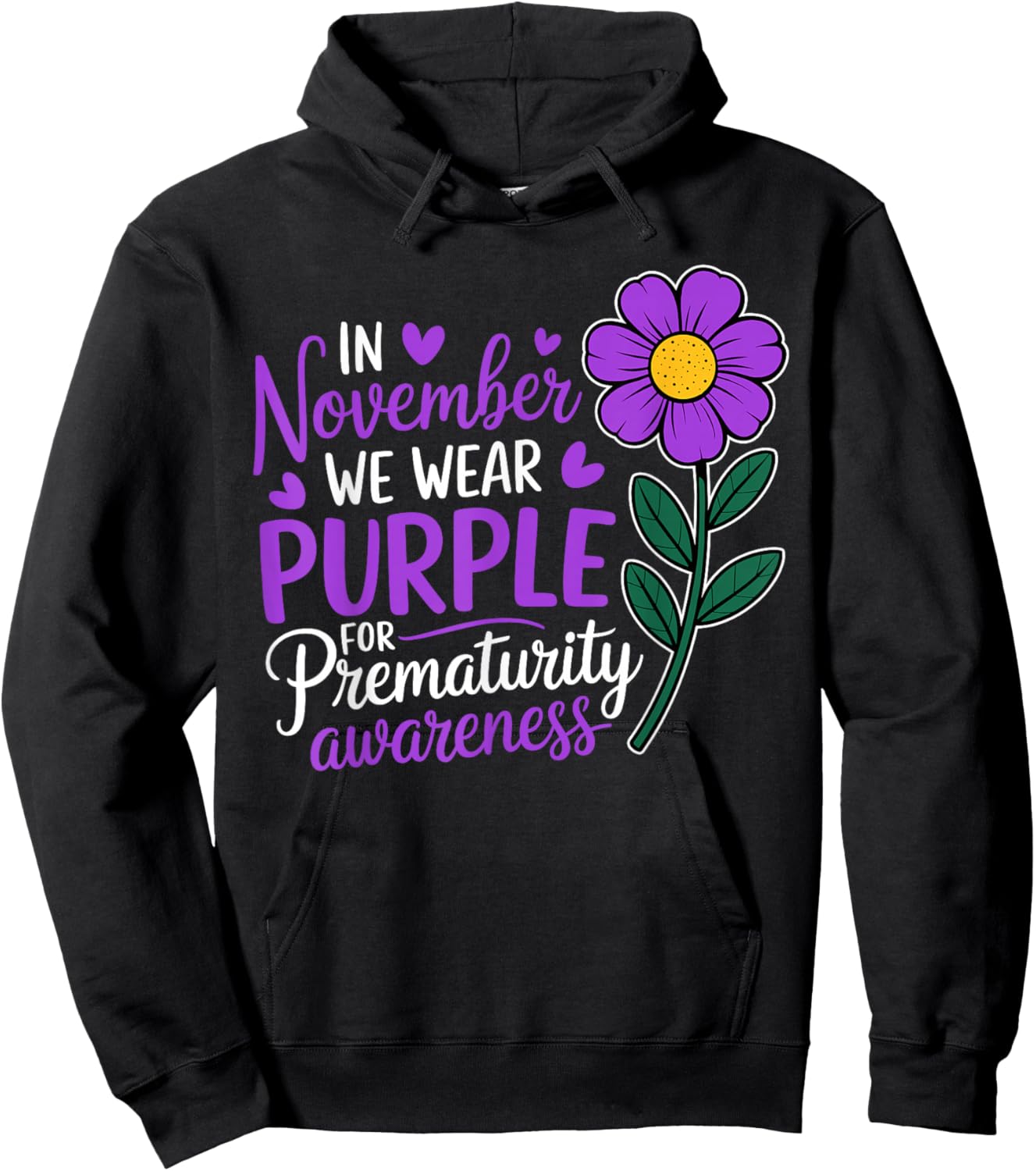 Sunflowers Prematurity Awareness In November We Wear Purple Hoodie - Hoodie | Black