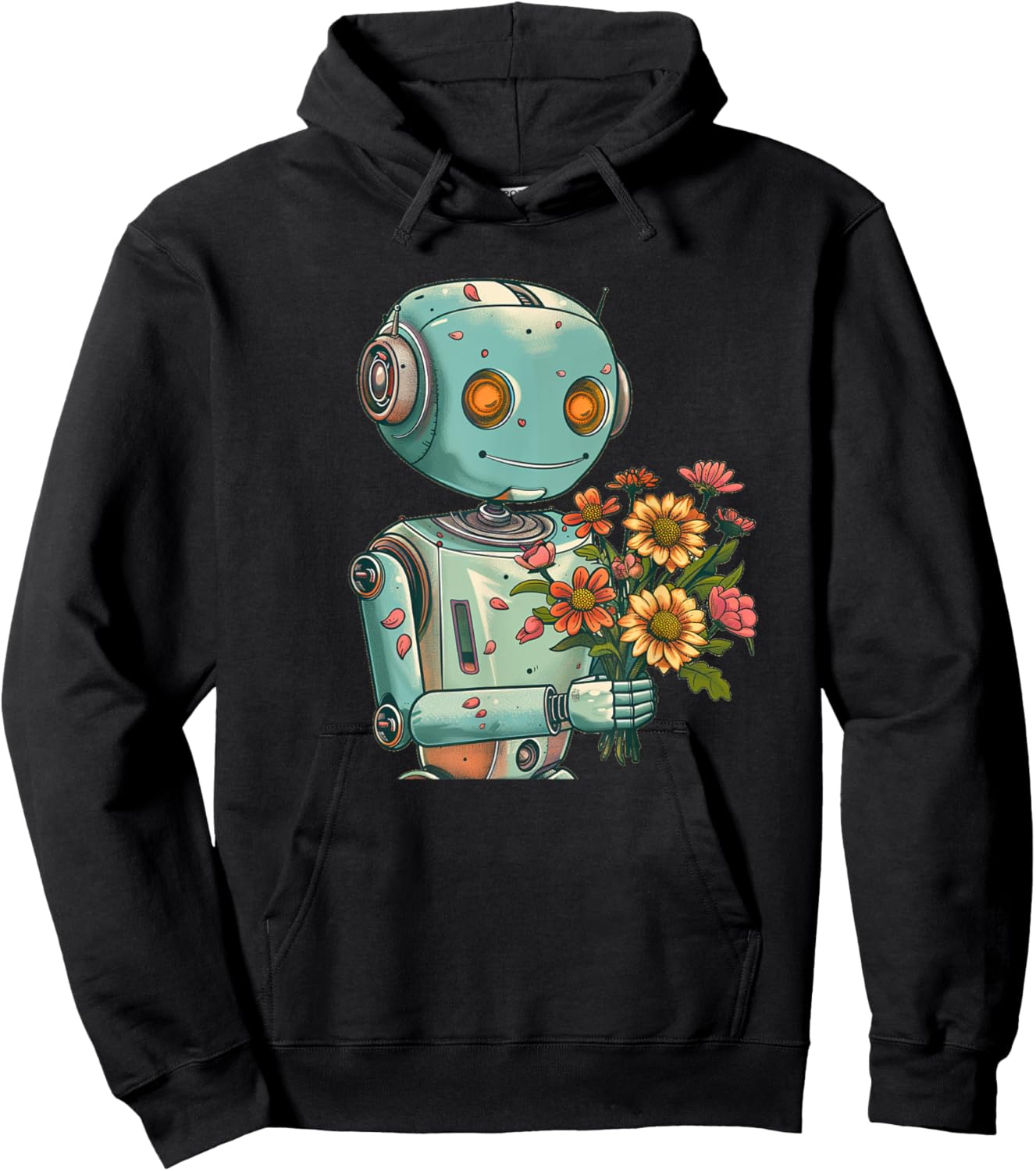 Robot with Bloom and Flowers Outfit for Boys and Girls Hoodie - Hoodie | Black