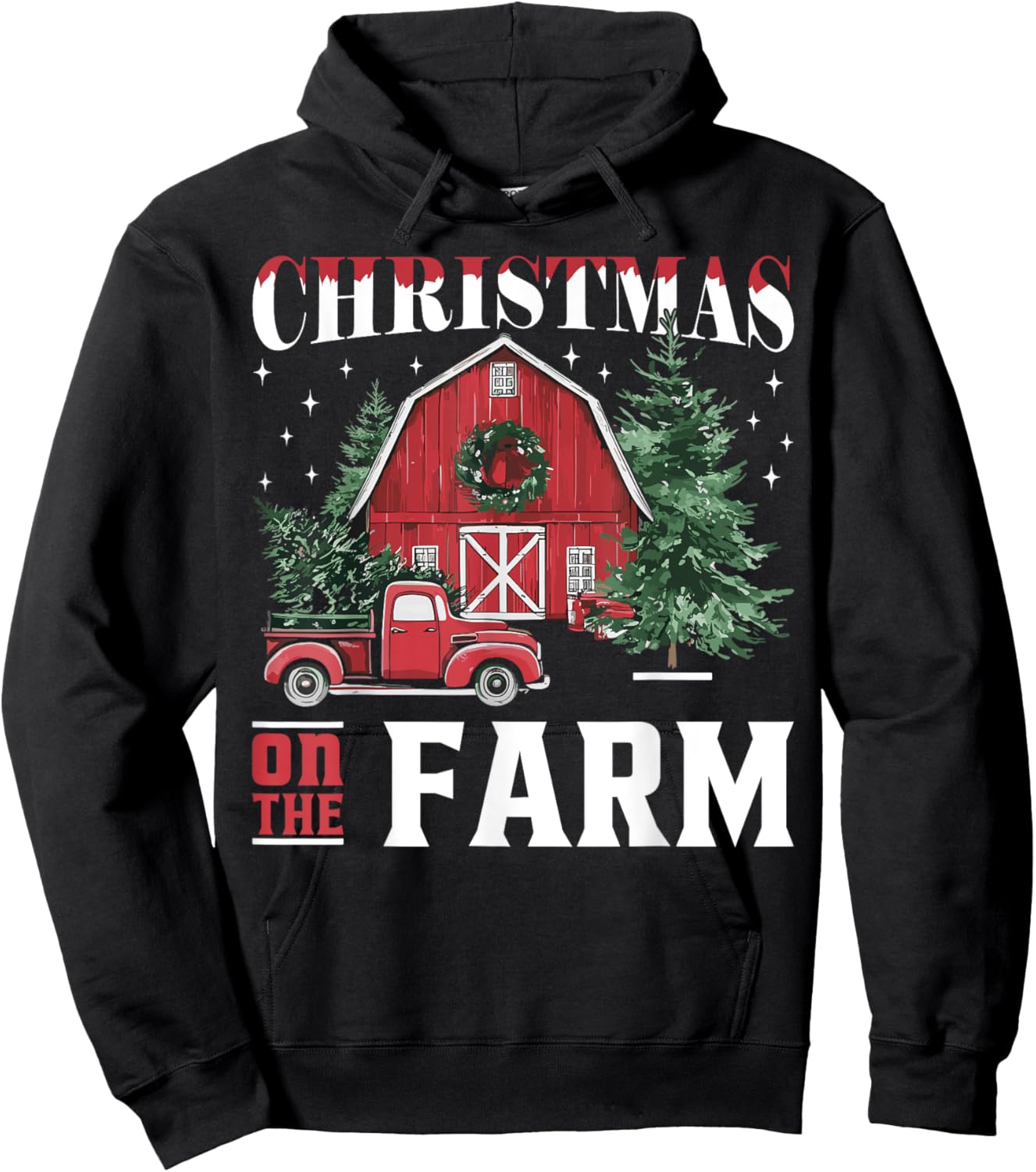 Christmas On The Farm Xmas Barn Truck Gift Cute Winter Classic Fit Black Solid Short Sleeve Hoodie - Hoodie | Black