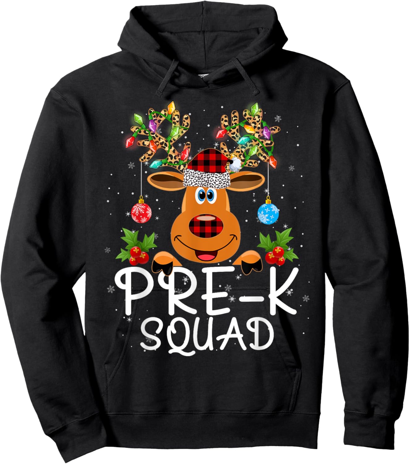 Pre-Kindergarten Squad Teacher Student Reindeer Christmas Hoodie - Hoodie | Black
