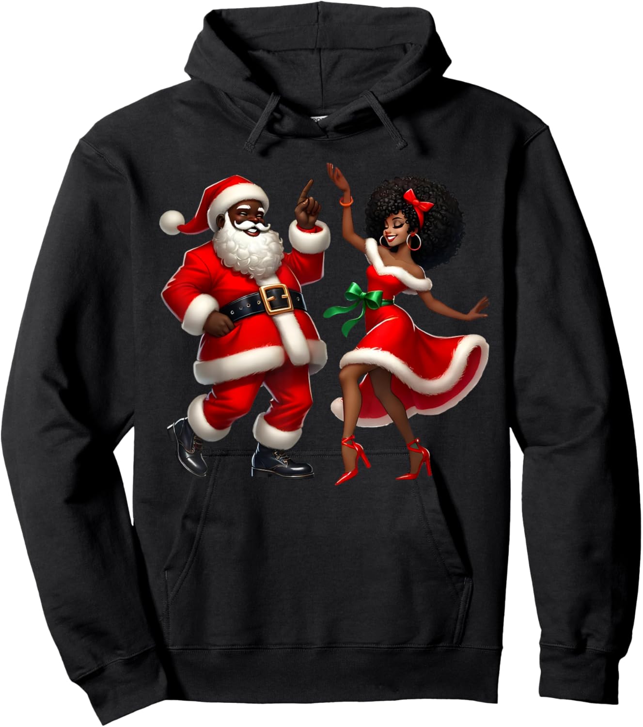 African Santa Mrs Claus Dancing African American Christmas Hoodie - Hoodie | Black