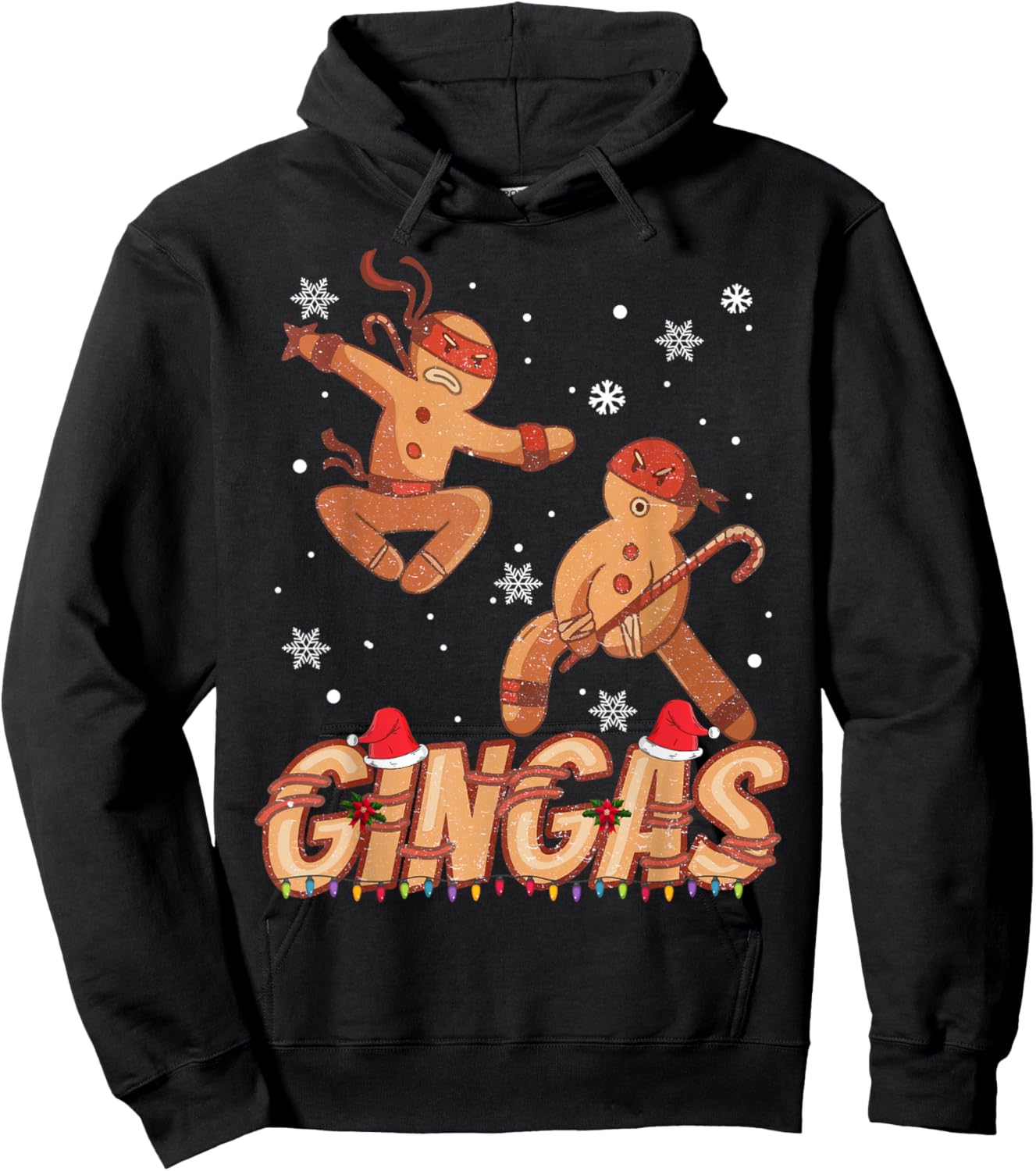 Gingas Ninja Gingerbread Karate -Adult Black Small Short Sleeve Winter Graphic Design Hoodie - Hoodie | Black