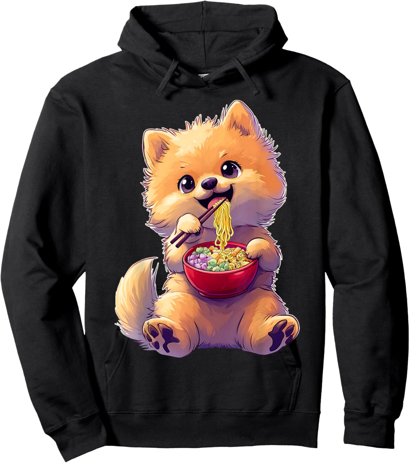 Pomeranian Dog Ramen Japanese Noodles Cute Kawaii Hoodie - Hoodie | Black