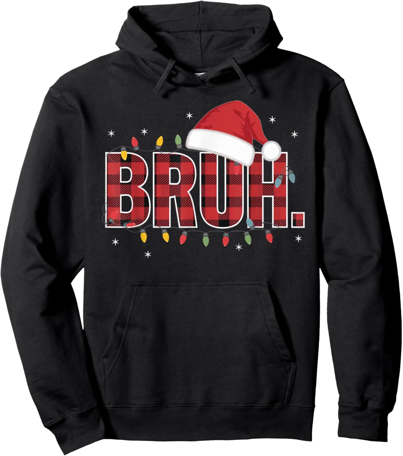 Bruh Funny Christmas Plaid Teens Boys Kids Xmas Pajamas Hoodie - Hoodie | Black