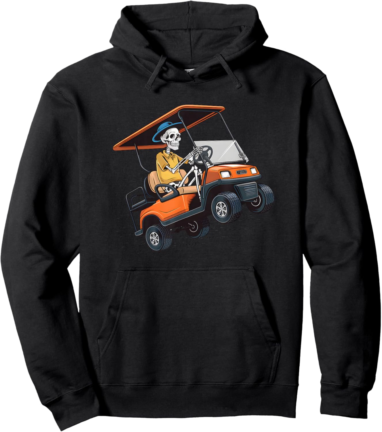 Halloween Funny Skeleton Riding Golf Cart Golfer Sport Lover Hoodie - Hoodie | Black