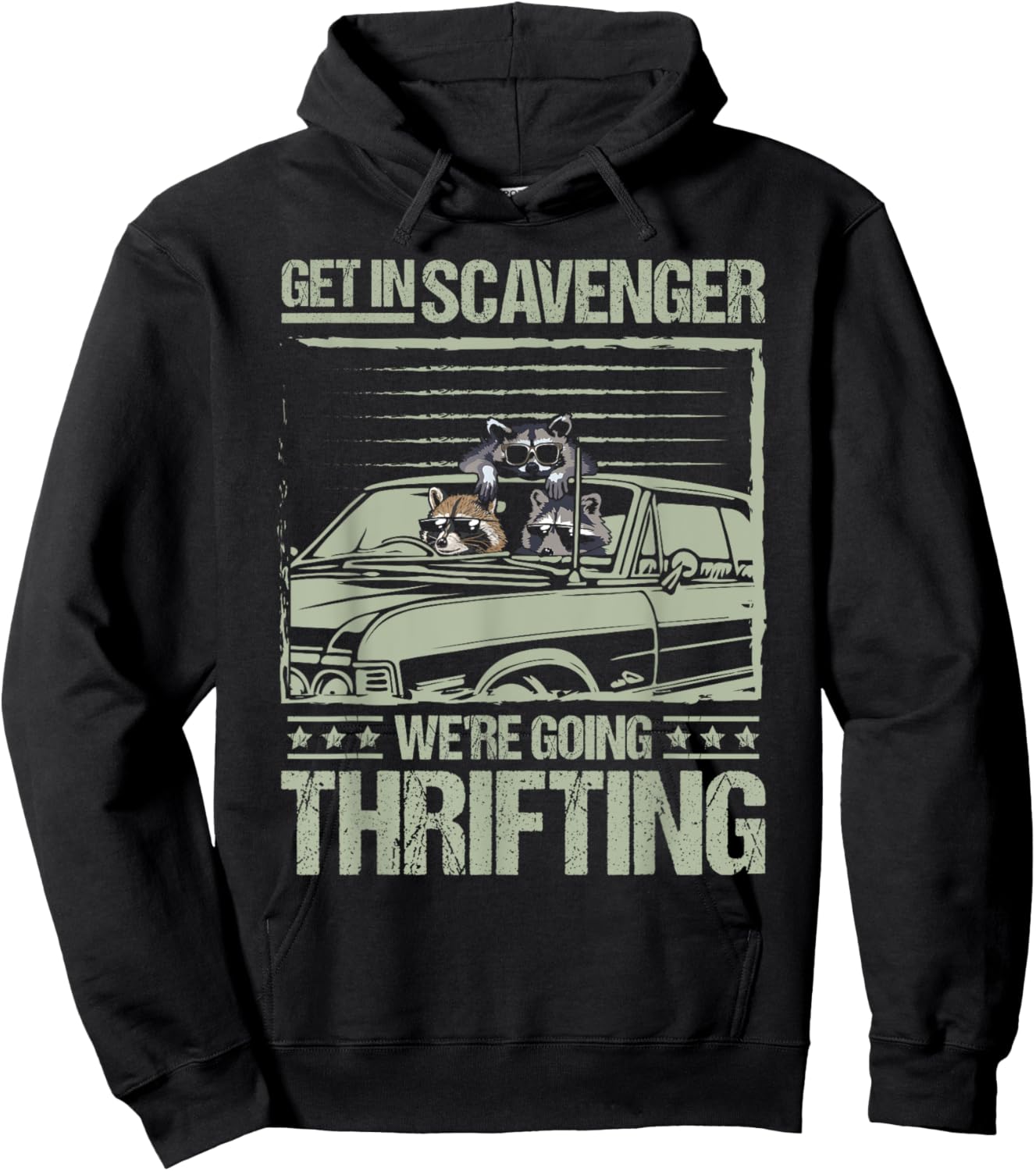 InGENIUS Funny Possum Raccoon Shirts & Gifts -Adults Thrifting Raccoon Black Small Short Sleeve Distressed Modern Meme Riding Hoodie - Hoodie | Black