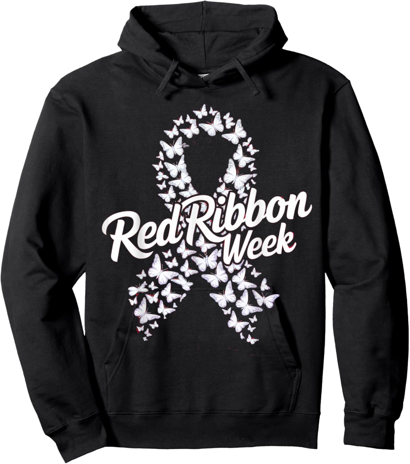 Red Ribbon Week 2025 HOPE LOVE SUPPORT Red Ribbon Week Hoodie - Hoodie | Black
