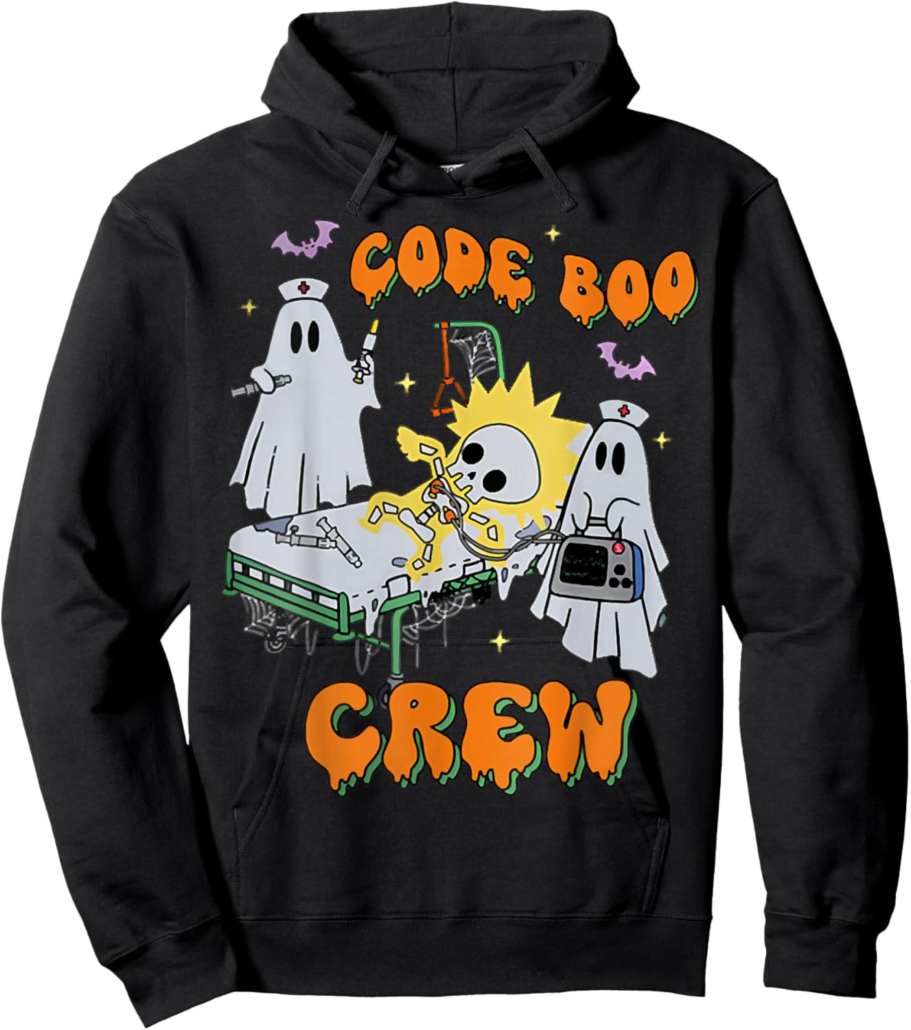 Code Boo Crew, Funny Ghost Nurse Halloween, Ghost ER Nurse Hoodie - Hoodie | Black