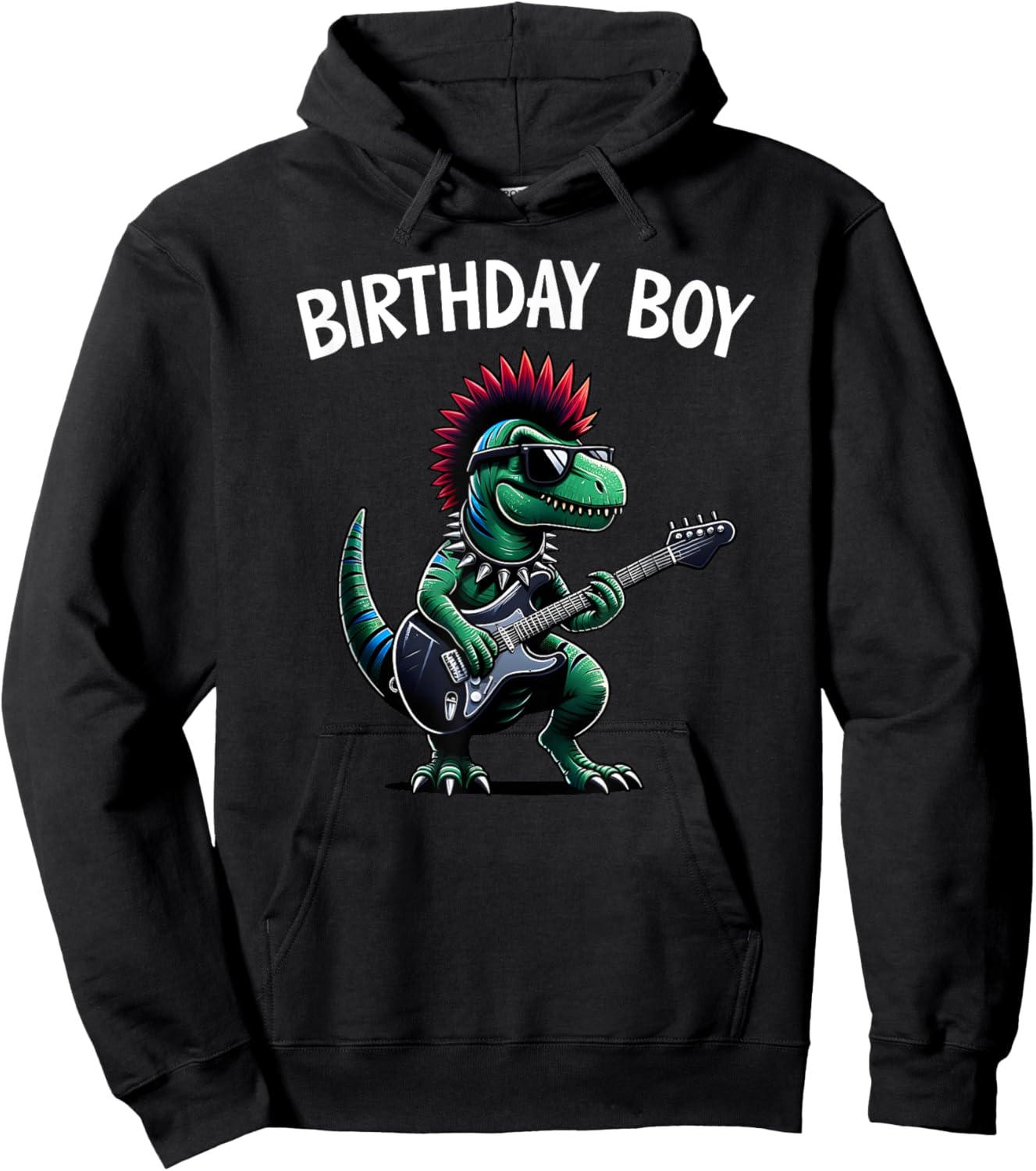 Kids Rock Birthday Boy, Punk Dinosaur, Rock'n Roll Dino Bday Hoodie - Hoodie | Black