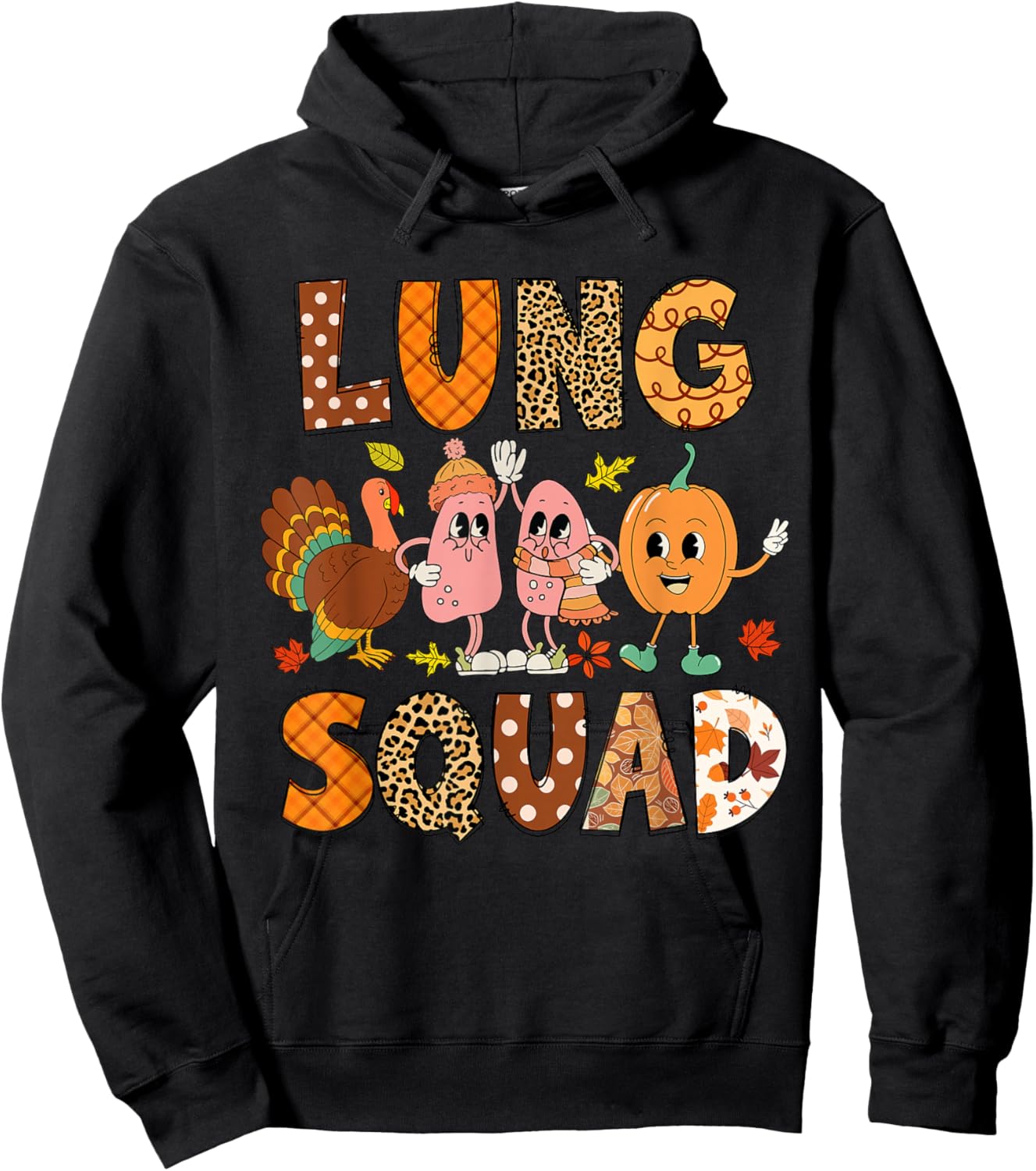 Lung Squad Turkey Pumpkin Respiratory Therapist Thanksgiving Hoodie - Hoodie | Black
