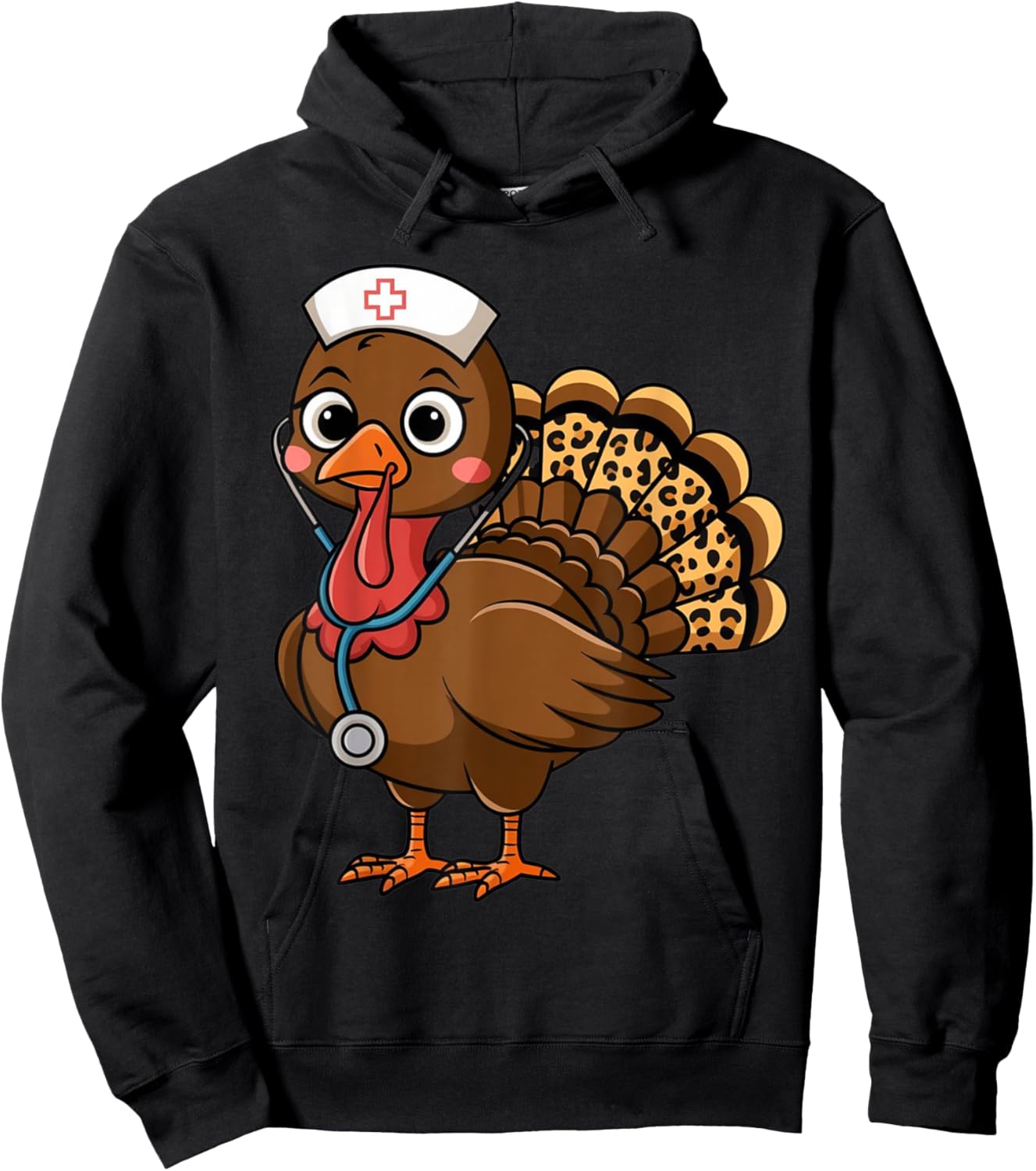 Turkey Nurse Stethoscope Thanksgiving Fall Scrub Top Women Hoodie - Hoodie | Black
