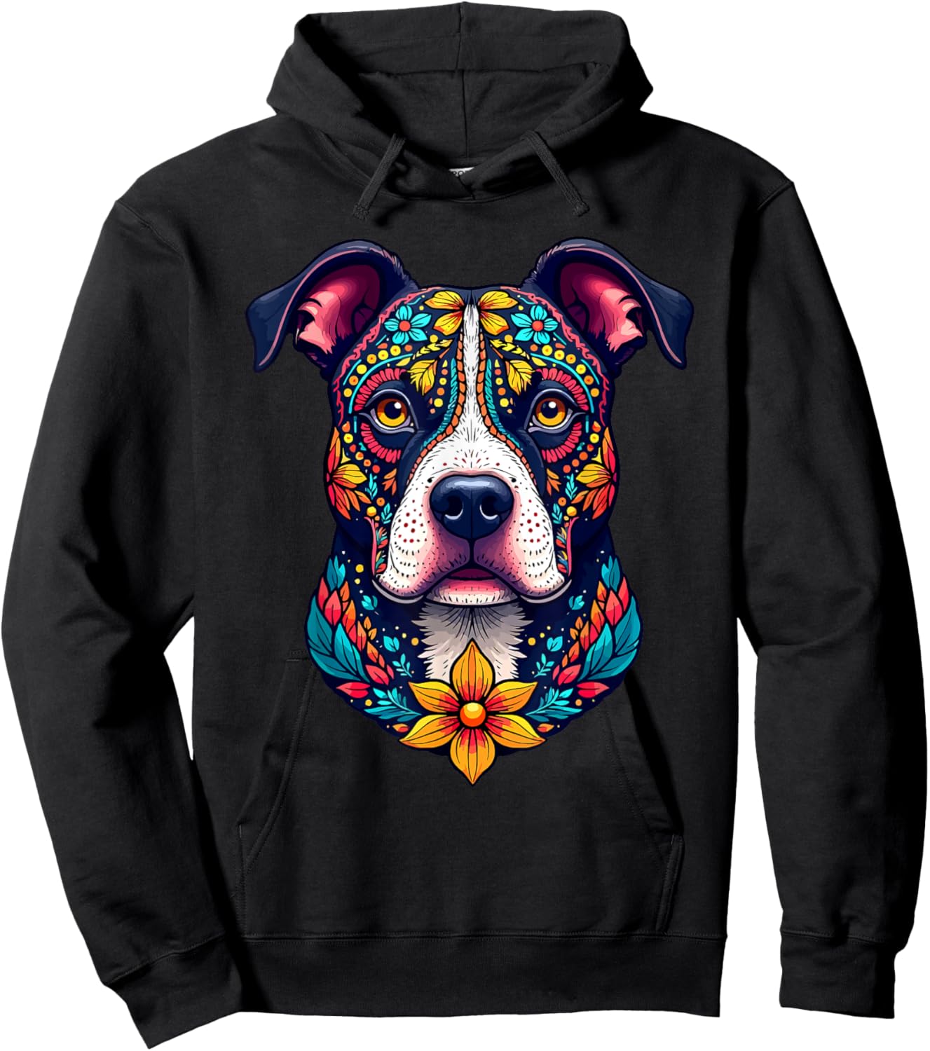 Mexican Sugar Skull Pitbull Dog Dia de Muertos Halloween Day Hoodie - Hoodie | Black