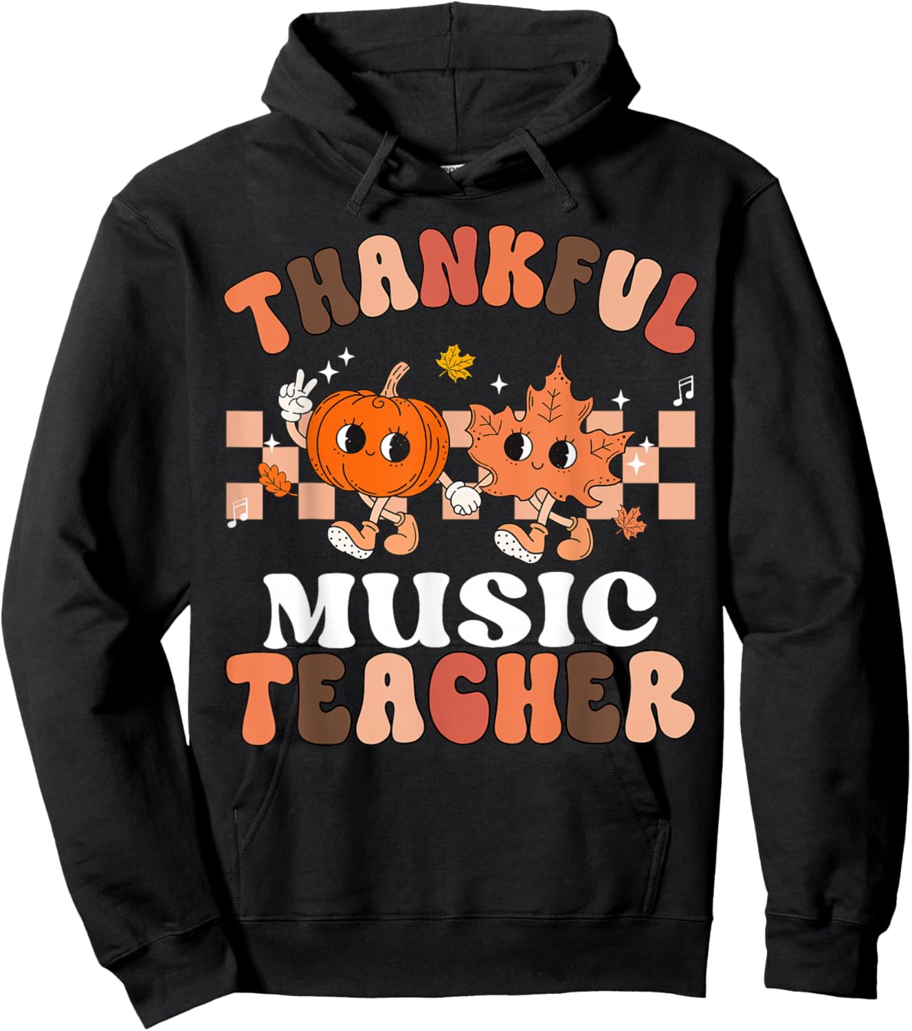 Retro Thankful Music Teacher Pumpkin Fall Thanksgiving Hoodie - Hoodie | Black
