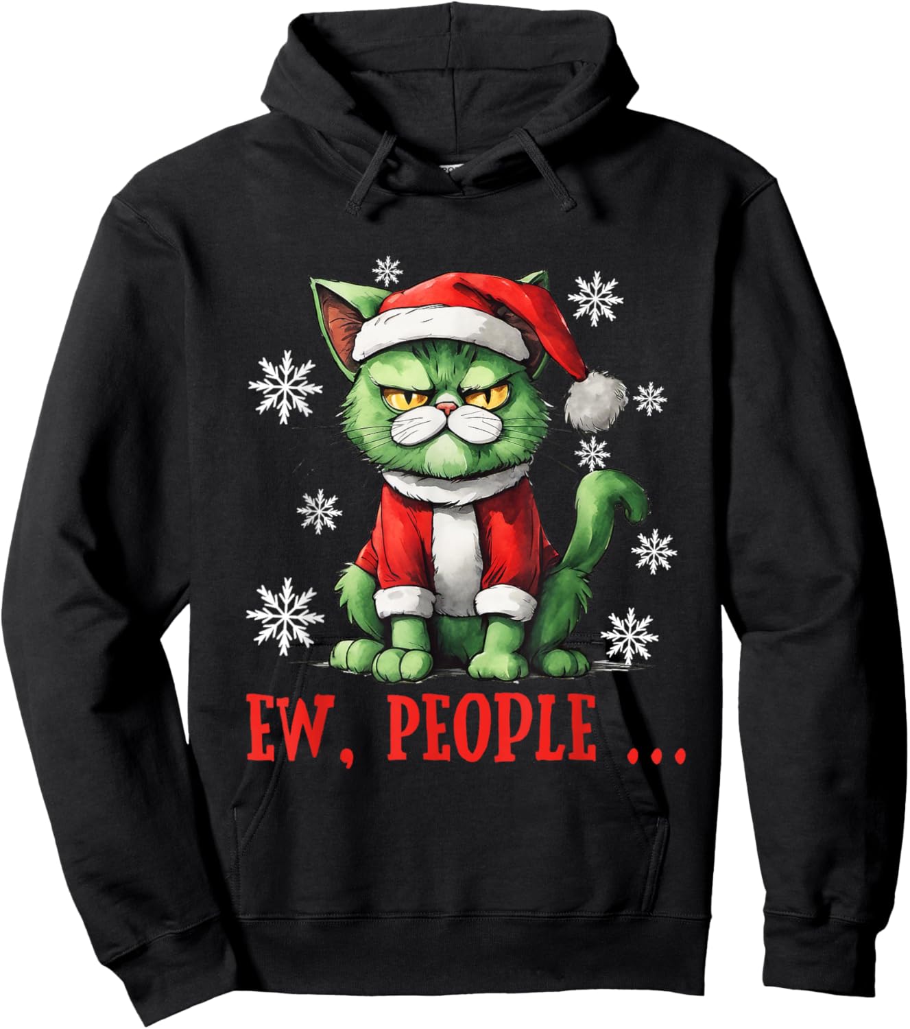 Ew People Grumpy Santa Cat Pun Christmas Hoodie - Hoodie | Black