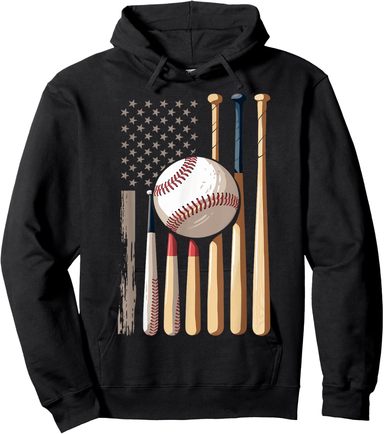 Baseball American Flag Hoodie - Hoodie | Black