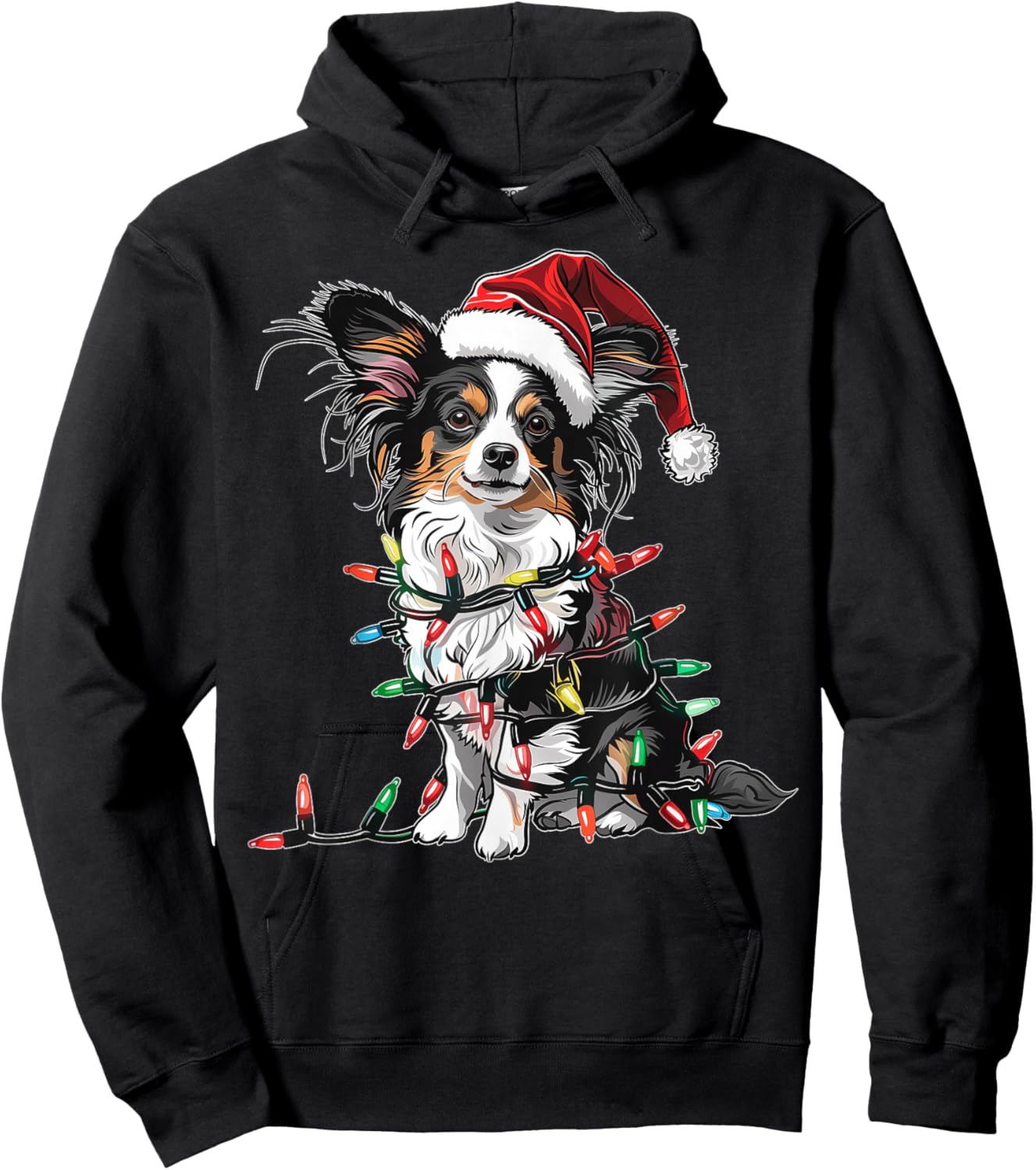 Cute Papillon Dog Christmas Hat Xmas Hoodie - Hoodie | Black