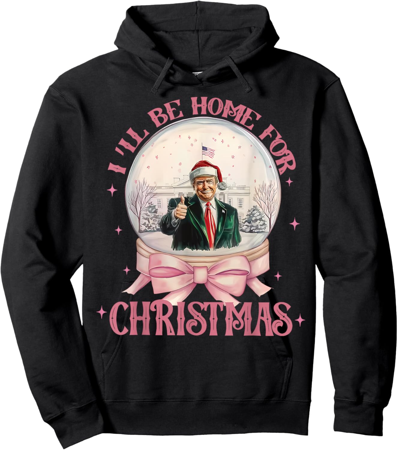Funny Trump 2024 I'll Be Home Christmas Santa Xmas Pajamas Hoodie - Hoodie | Black