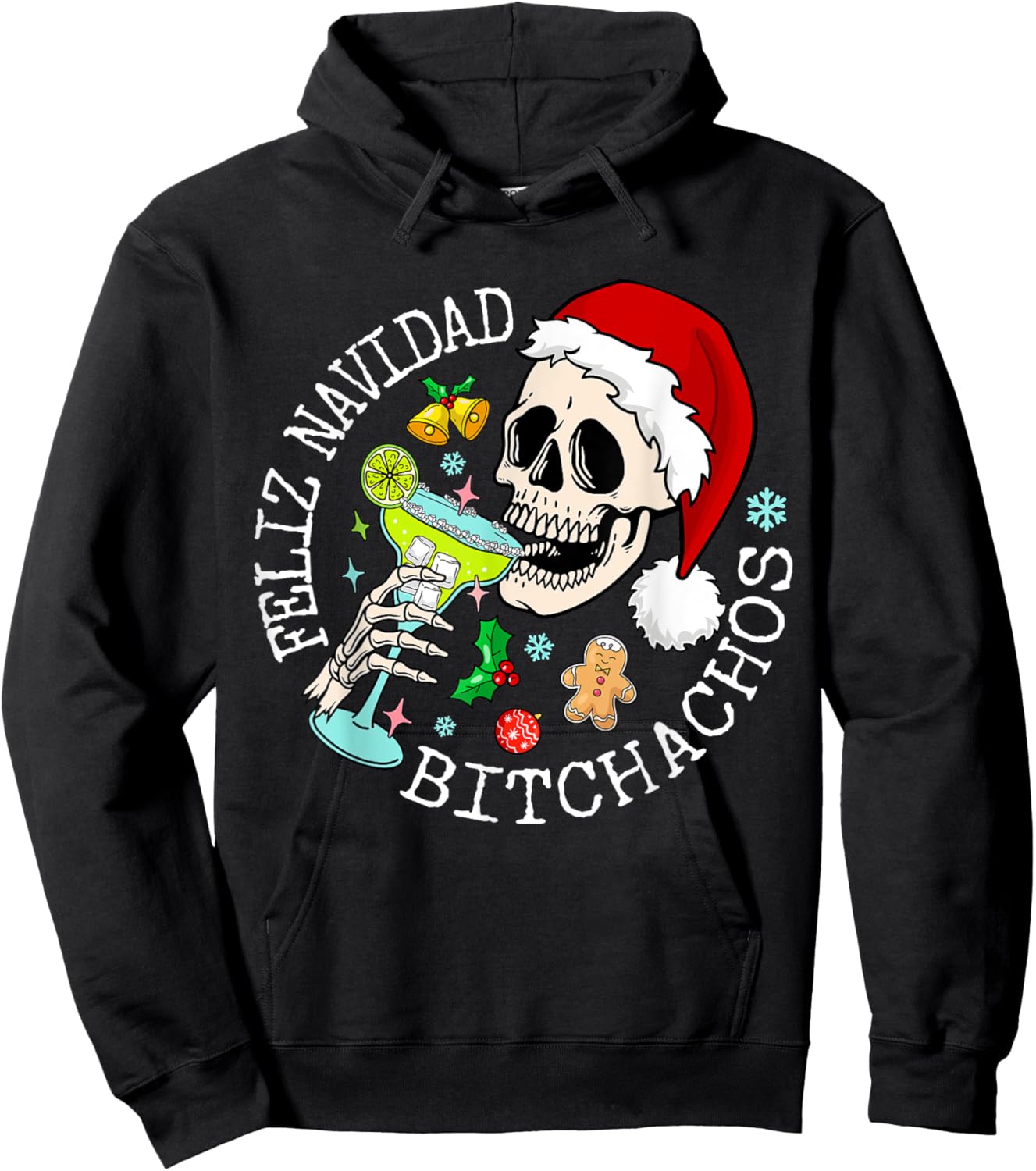 Feliz Navidad Bitchachos Funny Skull Spanish Merry Christmas Hoodie - Hoodie | Black