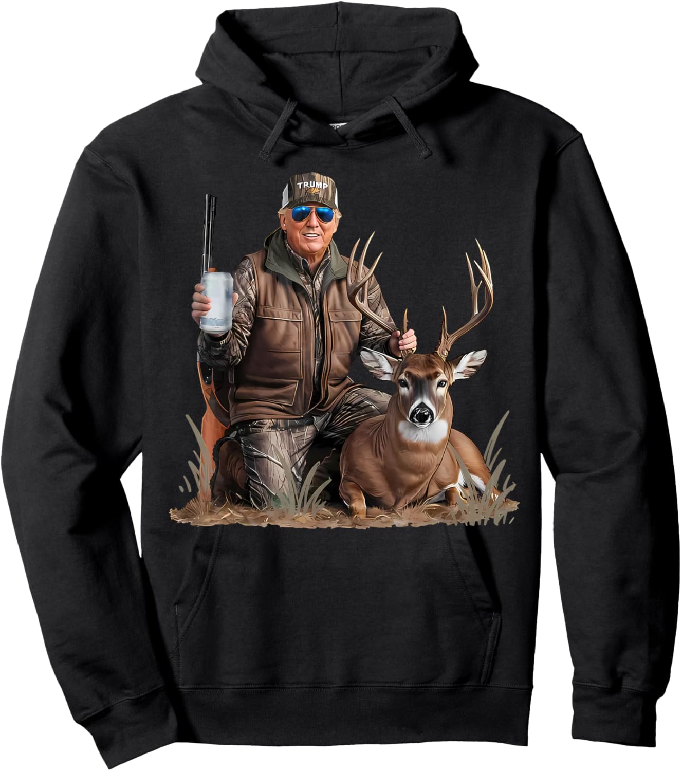 Trump Deer Hunting Donald Trump Old School Camouflage Hoodie - Hoodie | Black