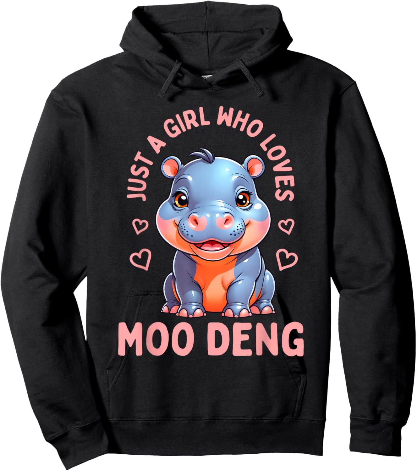 A Girl Who Loves Moo Deng Hippo Women Toddler Girls Hoodie - Hoodie | Black