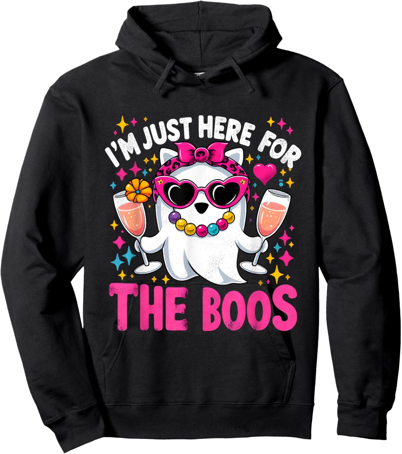 I'm Just Here For The Boos Funny Halloween Gifts Women Ghost Hoodie - Hoodie | Black
