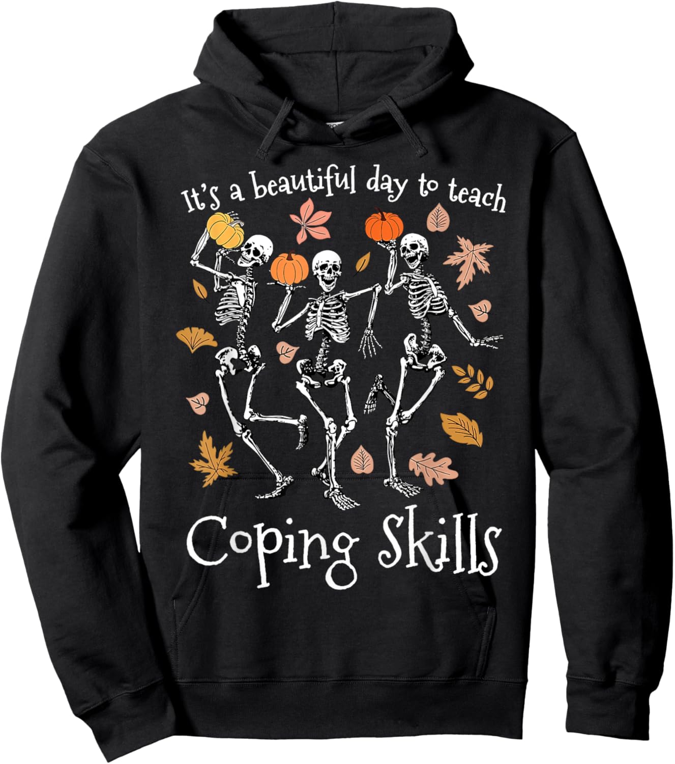 Skeleton Dancing School Counselor Fall Pumpkin Coping Skills Hoodie - Hoodie | Black