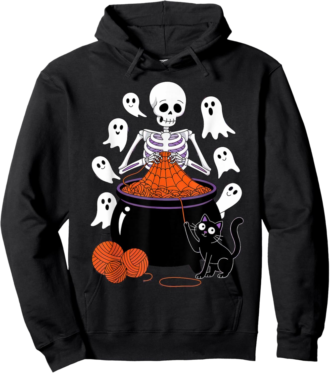 Crochet Halloween Skeleton Knitting Pumpkin Ghost Crocheter Hoodie - Hoodie | Black