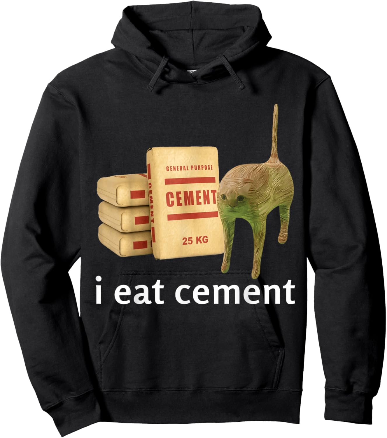 I Eat Cement Cat Shirt Kids Funny Dank Cat Meme Hoodie - Hoodie | Black