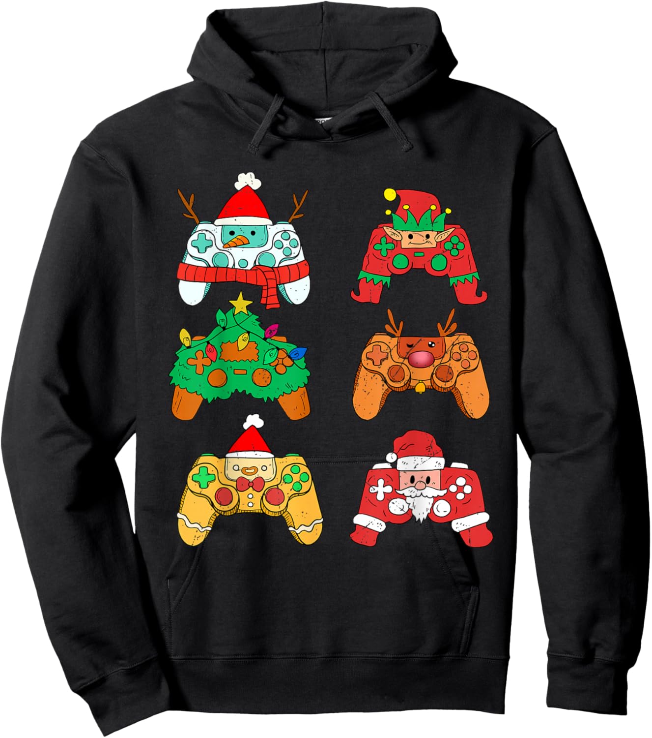 Video Game Christmas Santa Elf Gaming Controllers Gamer Boys Hoodie - Hoodie | Black