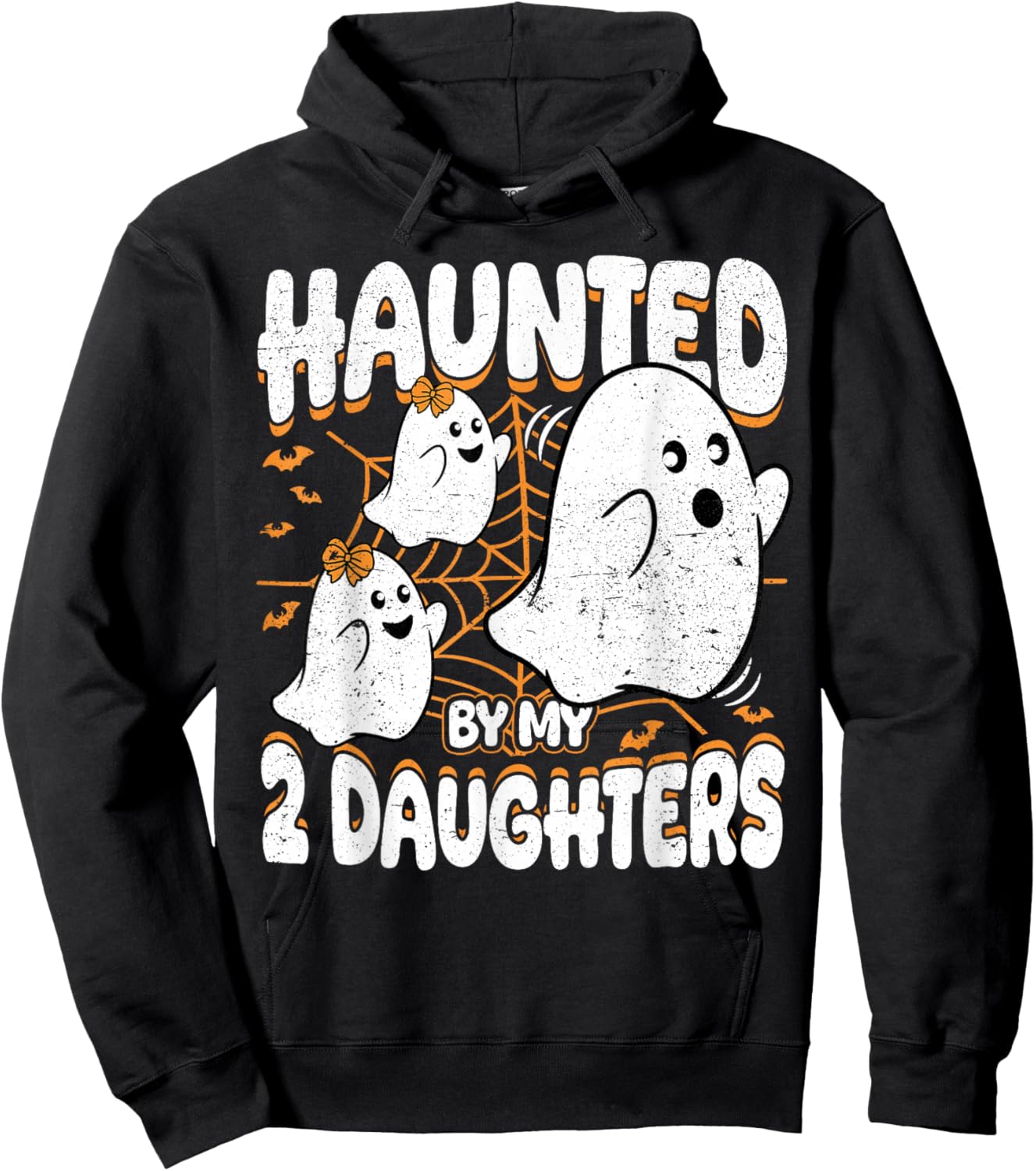 Haunted by My 2 Daughters Ghost Mom Dad Halloween Hoodie - Hoodie | Black