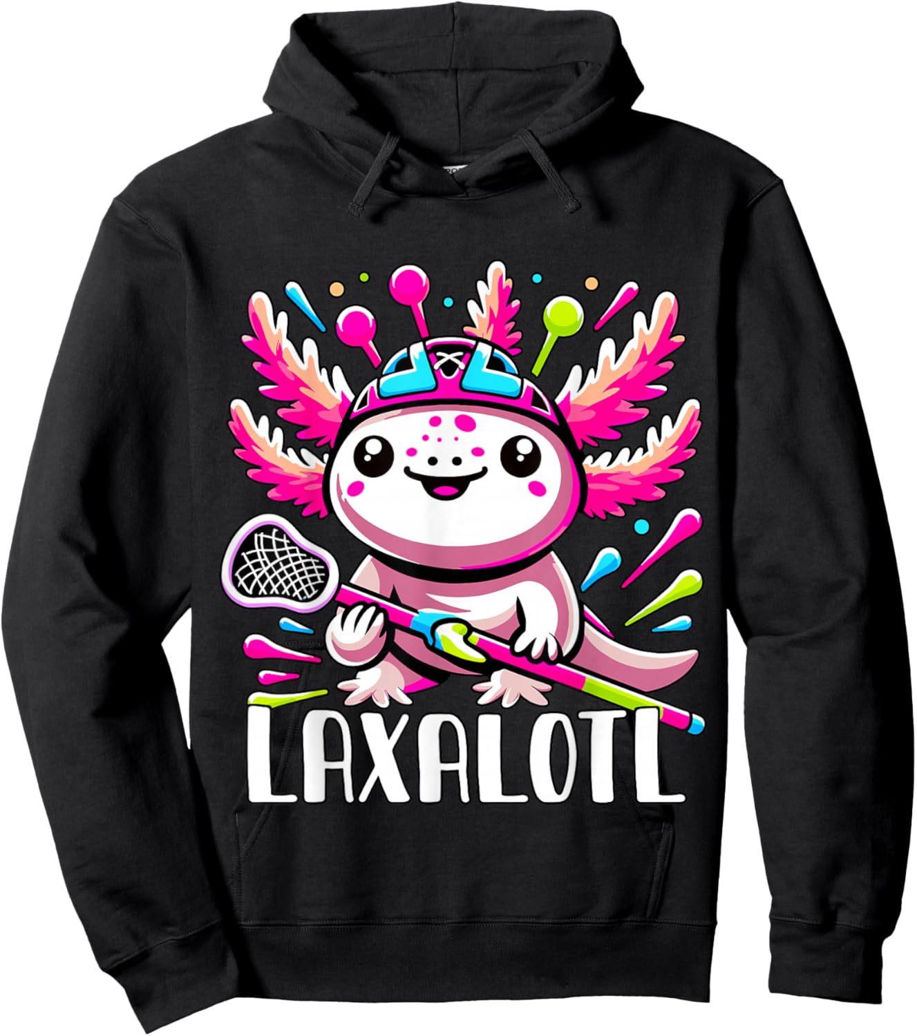 Laxalotl Axolotl Lacrosse Player Hoodie - Hoodie | Black