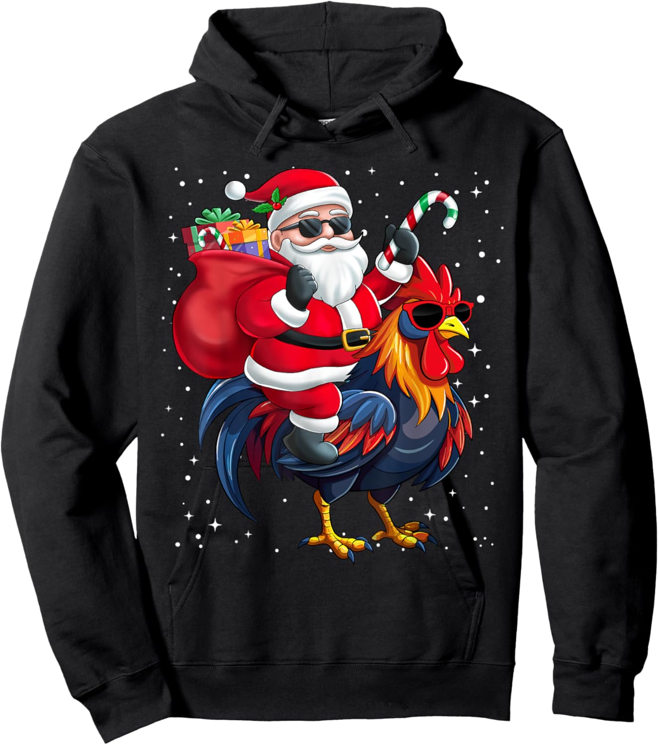 Santa Claus Riding A Chicken Christmas Boy Girl Kids Hoodie - Hoodie | Black